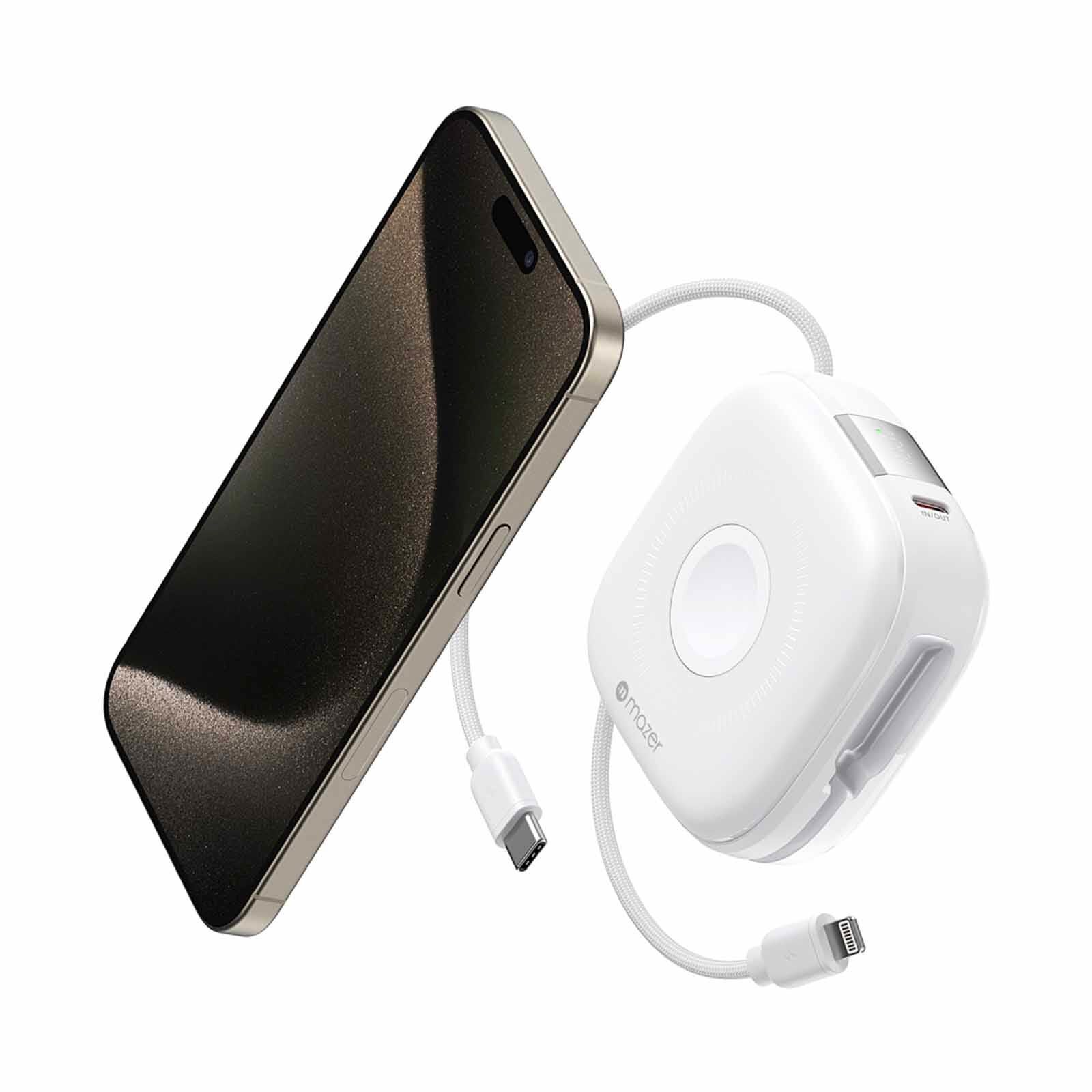 MAZER 10,000mah Qi2 Compatible 15w With Built-in Usb-c+lightning Cables, Apple Watch, Pd20w, Power Bank-wh M-MAGLINK18I-WH-image 4