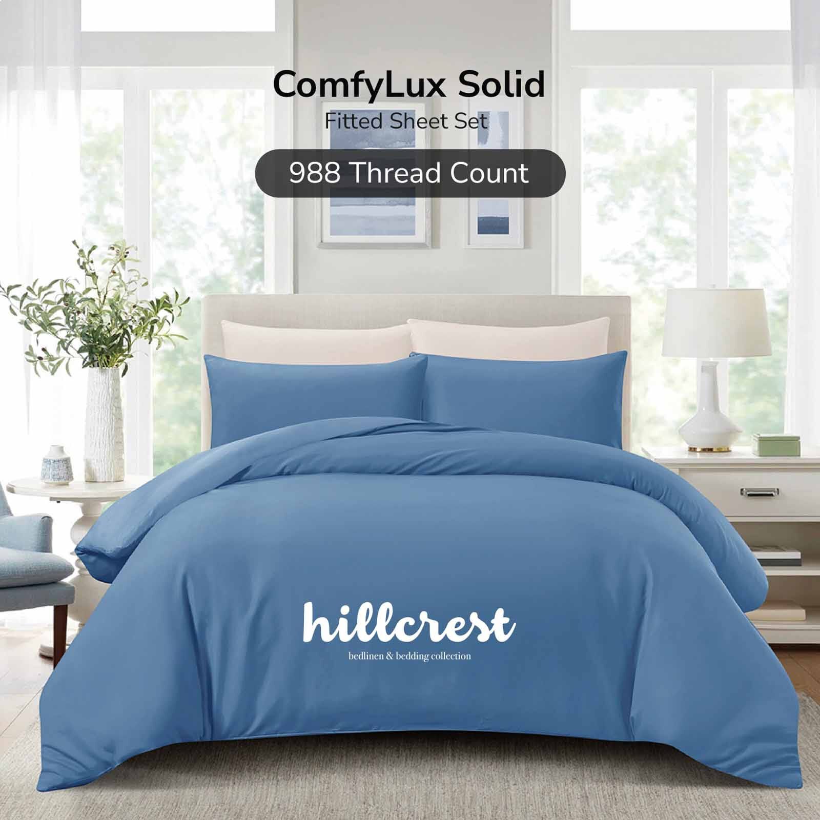 HILLCREST Comfylux Printed 988tc - No Quilt Cover - Coronet Blue Single Fitted Sheet ( Oe ) 6836 I S I FS I CORONET BLUE-image 1