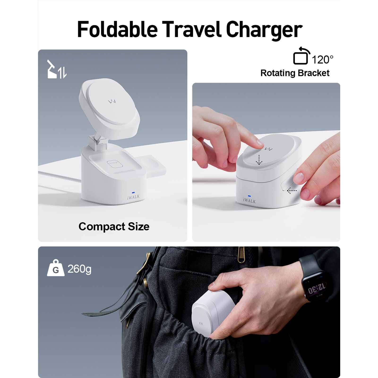 IWALK Standme Power 3-in-1 Wireless Charger White For Iphone/watch/airpods MXS007-002A-image 2