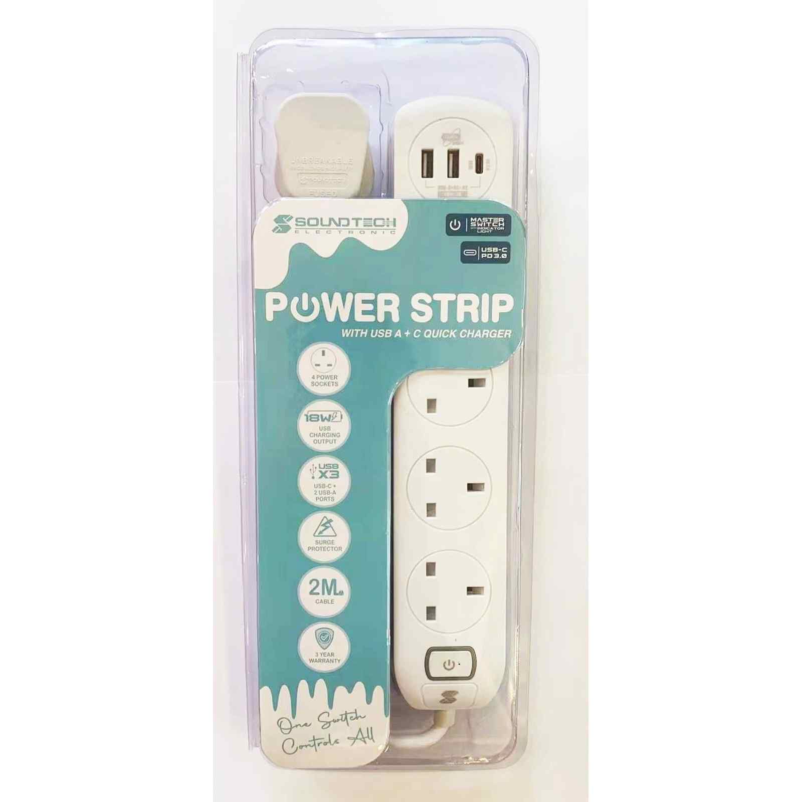 SOUNDTEOH Power Strip With Usb A + C Quick Charger MS-641/WHITE-image null