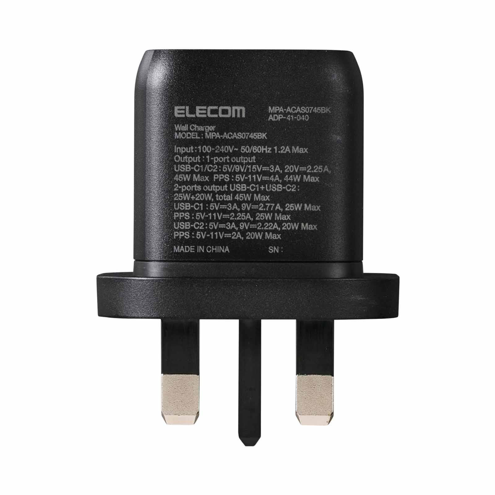 ELECOM 45w Pd Wall Charger C-2port MPA-ACAS0745BK-image 4