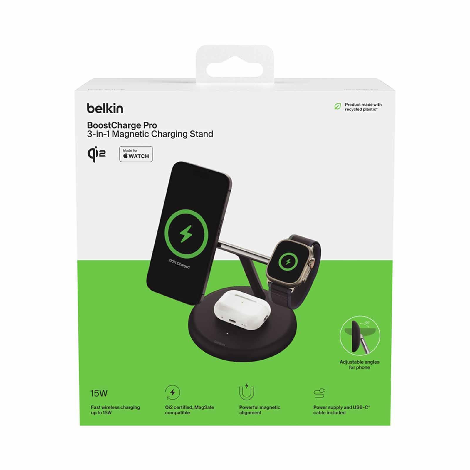 BELKIN Qi2 3-in-1 Wireless Charging Stand Blk WIZ023MYBK-image 4
