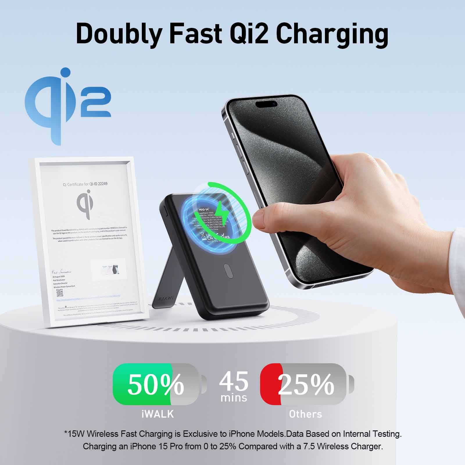 IWALK Powerstand 10000mah Qi2 Magnetic Wireless Fast Charger With Multi-angle Adjustable Stand Black MXB014-001A-image 10