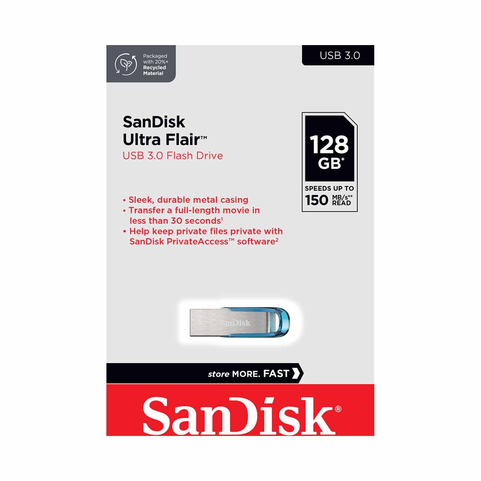 SANDISK Ultra Flair Usb 3.0, 128gb Flash Drive, Tropical Blue, Metal Casing SDCZ73-128G-G46B-image 5