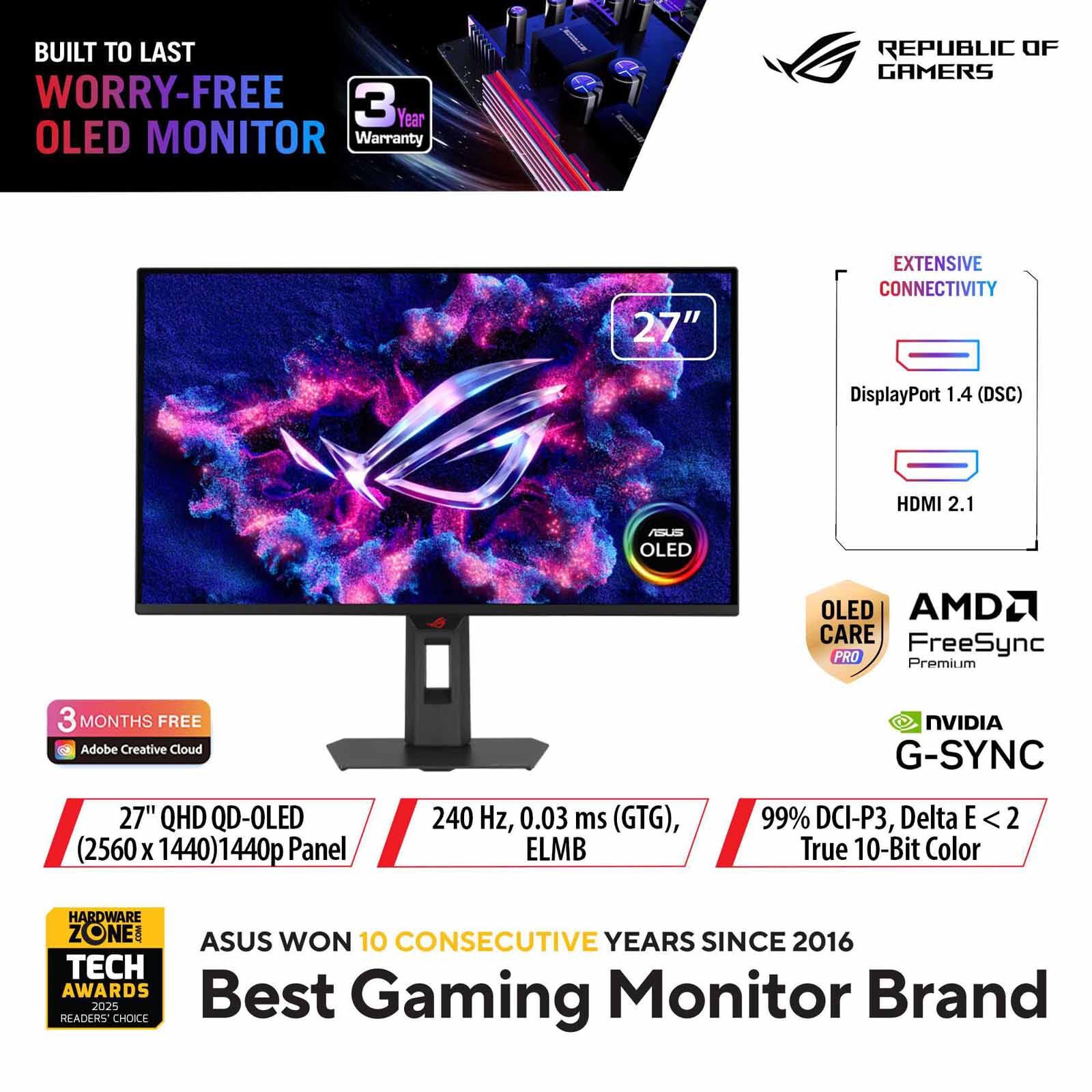 ASUS 26.5in Rog Strix Oled Qhd 240hz Gaming Monitor XG27AQDMES