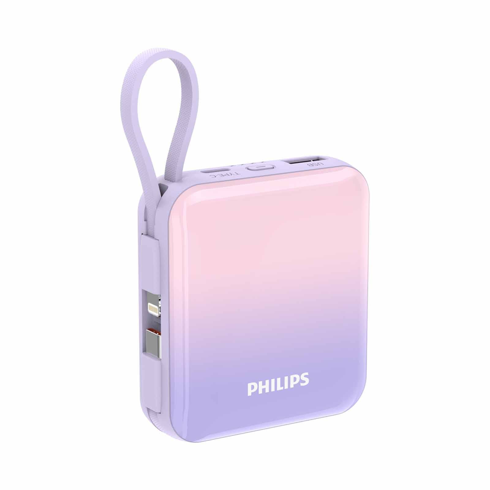 PHILIPS 10000mah Super Mini Series (pd 22.5w, Input 1c+1m, Ouput 1a+1c, With Cable C+lighting) - Pink DLP5713CP/00-image 1