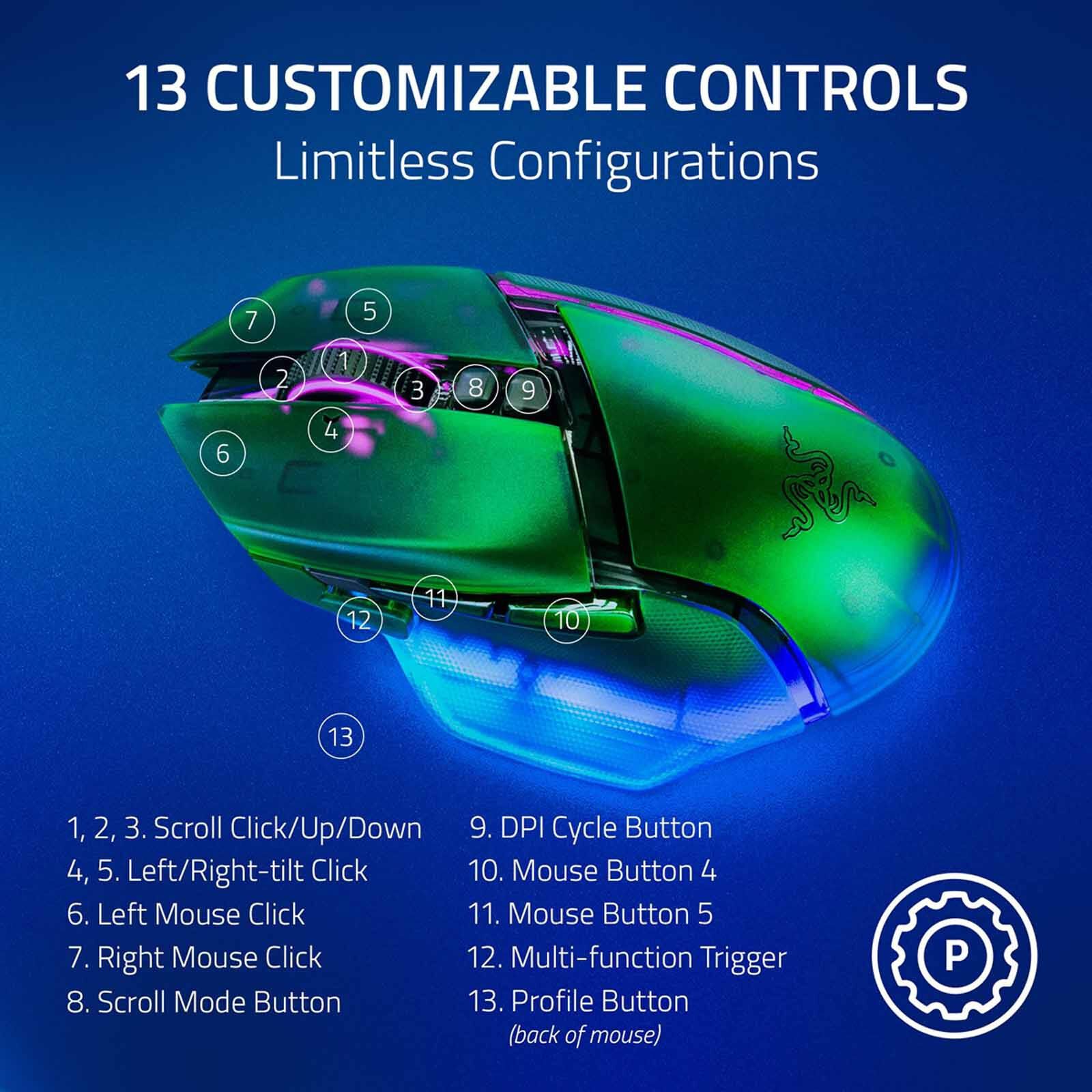 RAZER Basilisk V3 Pro 35k - Ergonomic Wireless Gaming Mouse - Phantom Green Edition - Ap Packaging RZ01-05240300-R3A1-image 6