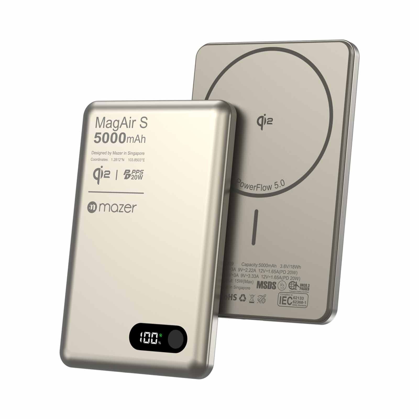 MAZER Qi2 Certified 15w 5000mah Pd20w Ultra Thin Power Bank - Natural Titanium M-MAGAIR29-NT