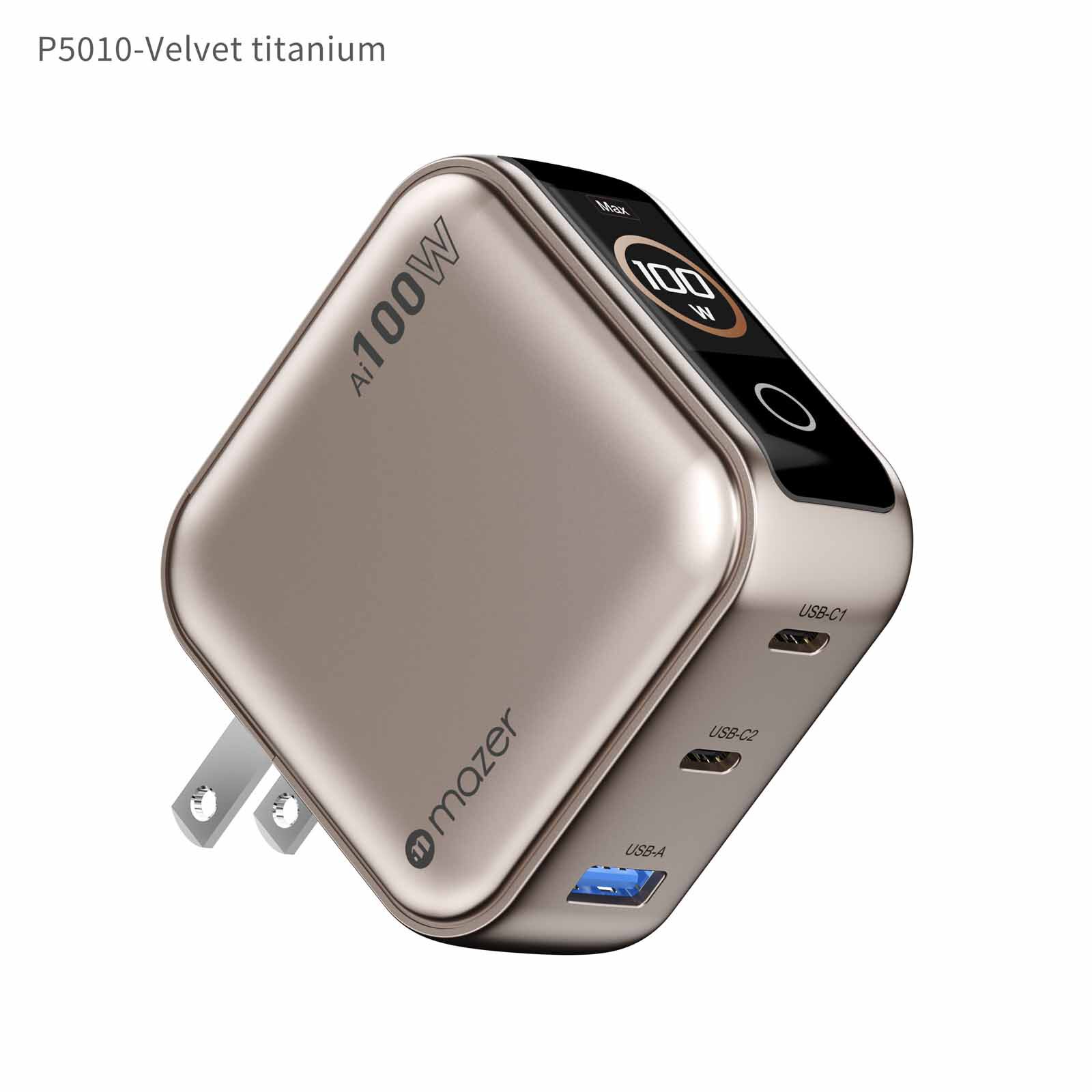 MAZER Ai Prestigegan Pd100w 2c1a Mini Wall Charger-titanium M-AI-G100W-V7UK-TN-image 4