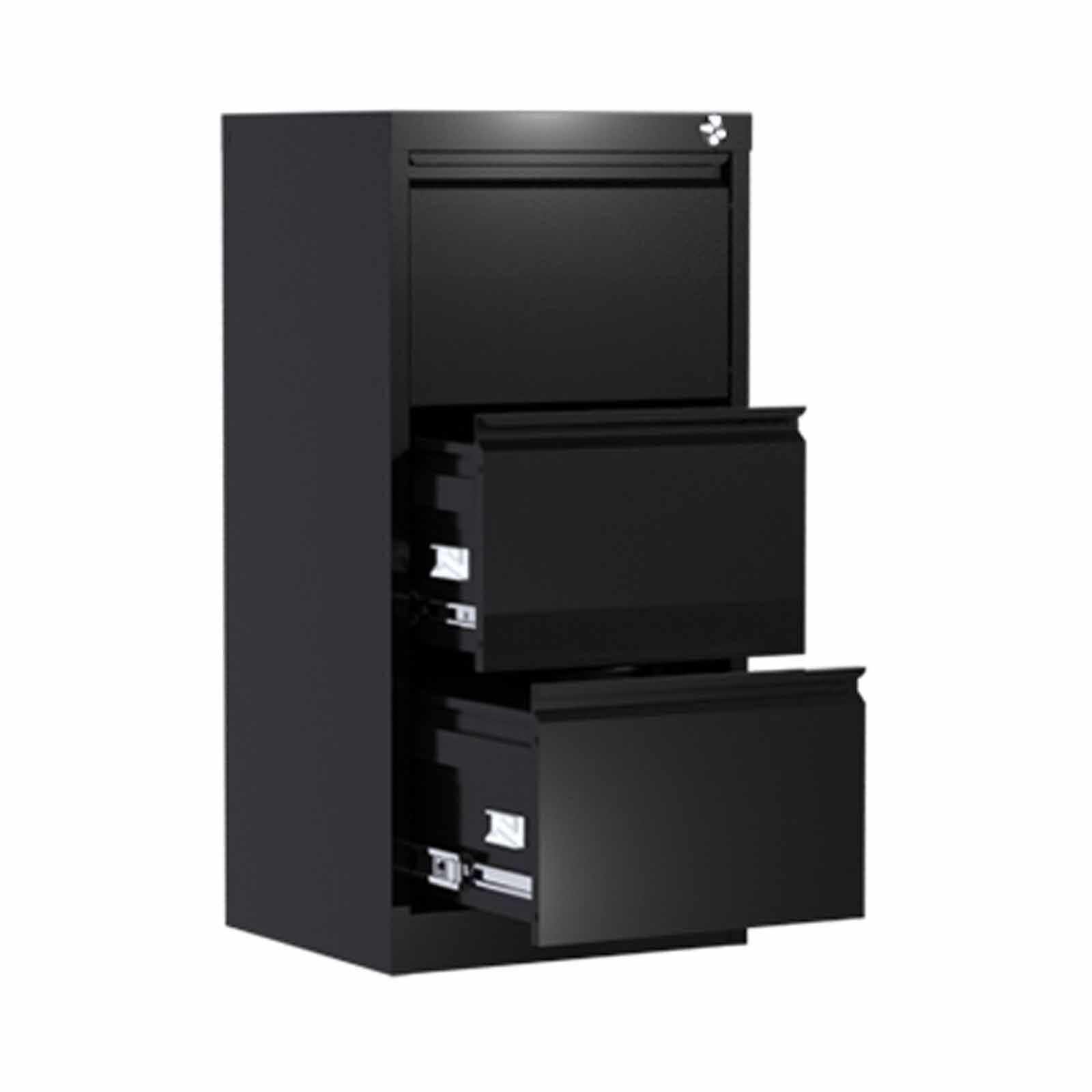 STEELCRAFT Filex 3 Drawer Filing Cabinet Black38 X45x 103 H FILEX-image 2