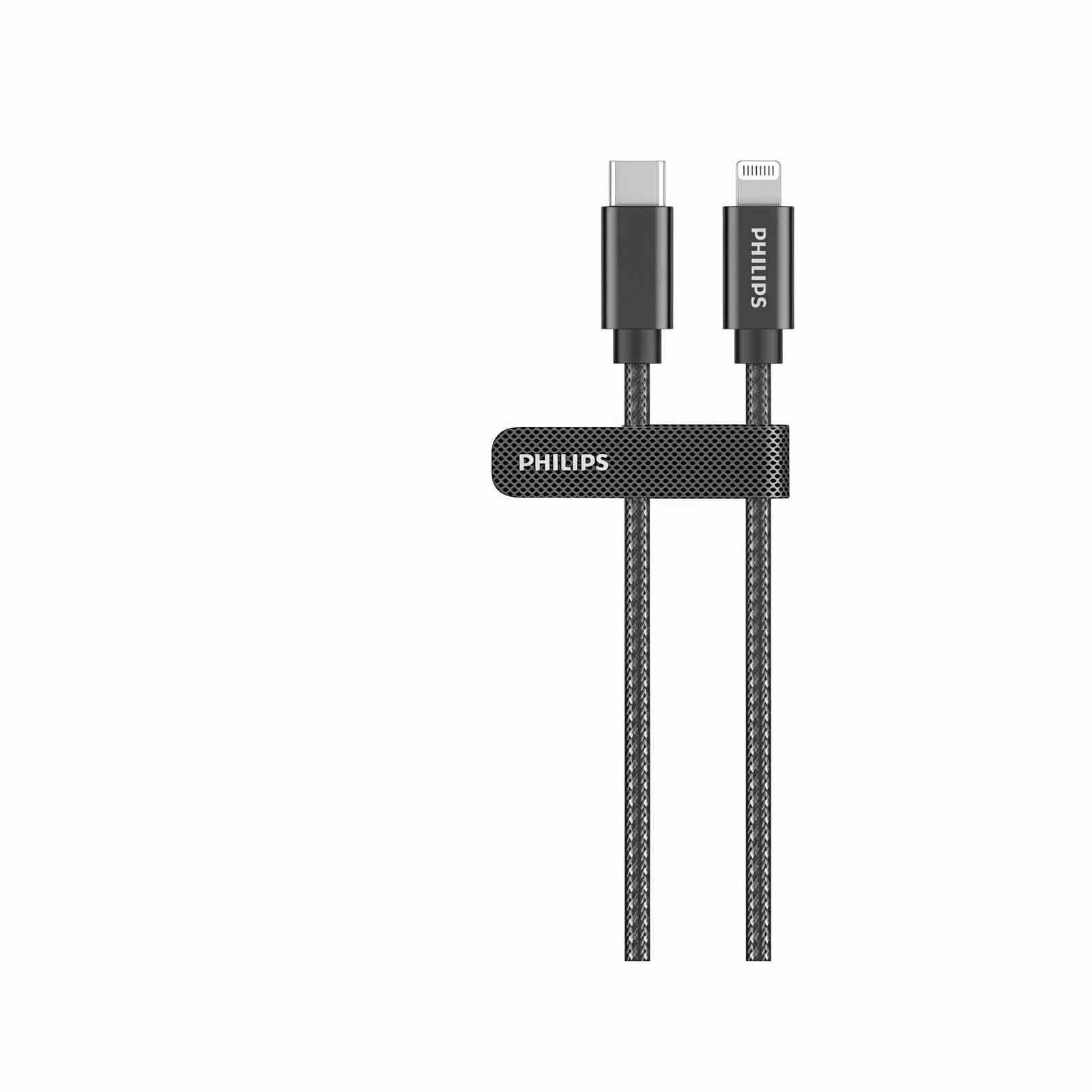 PHILIPS 60w Sync & Charge Cable C To Lightning - 1 Meter Max 3a Black Braided 480 Mbps DLC5030L/00-image 1