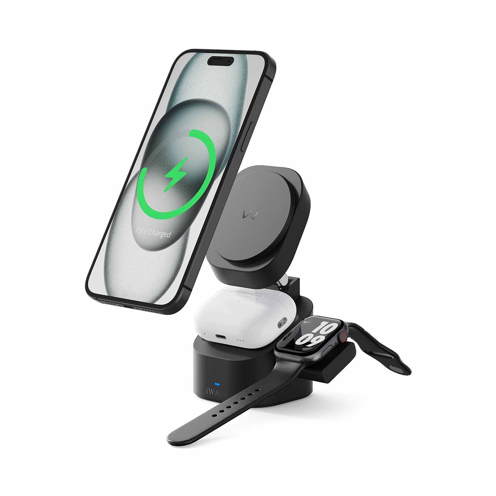 IWALK Standme Power 3-in-1 Wireless Charger Black For Iphone/watch/airpods MXS007-001A-image 2