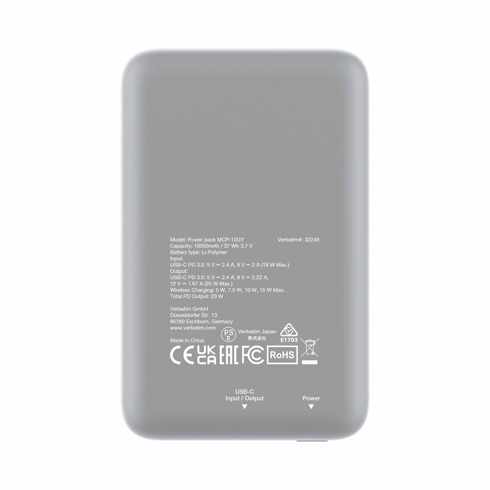 VERBATIM Power Pack Mcp-10bk 10000 Mah Pd 20w Mwc 15w - Grey VM32249-image 4