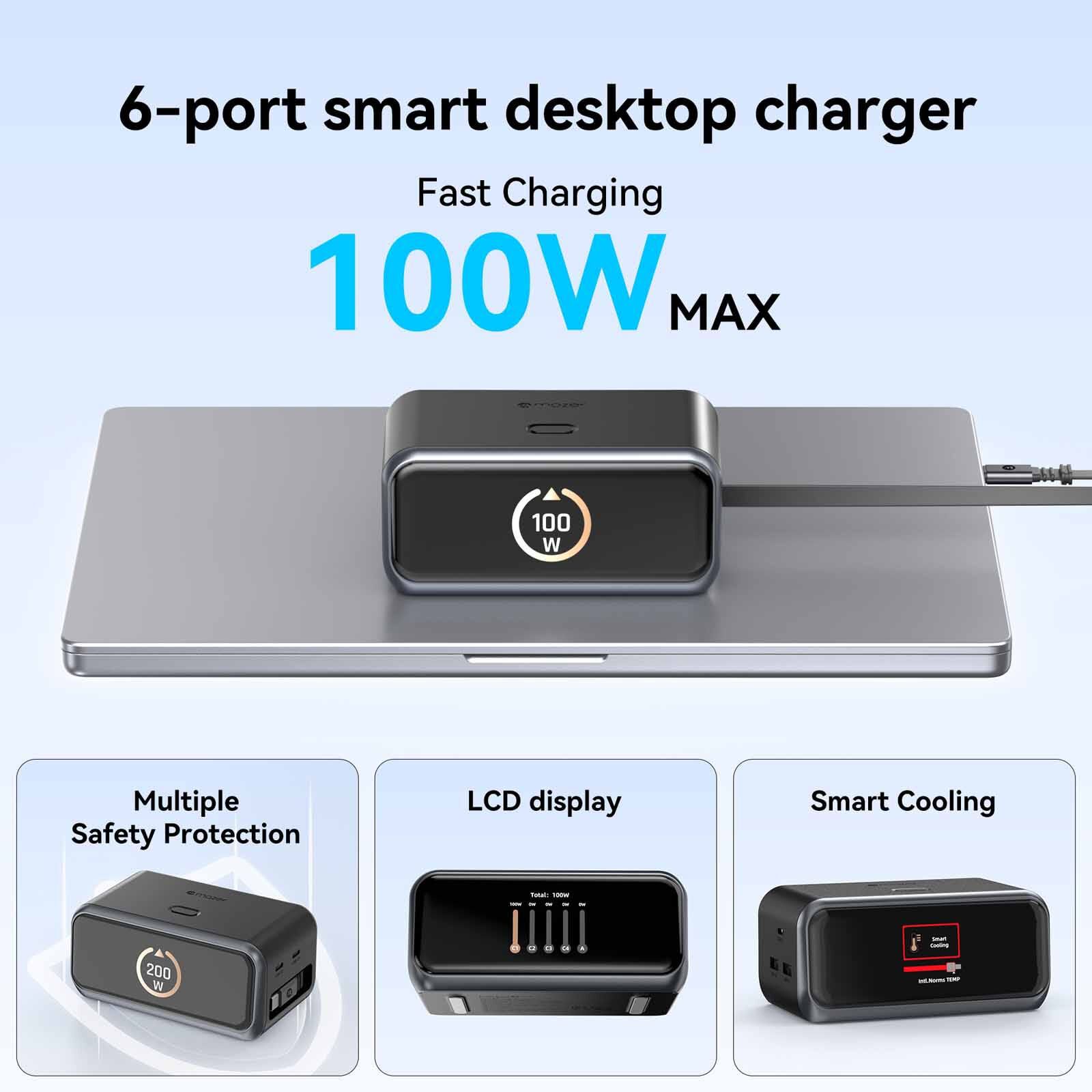 MAZER Ai Prestigegan Pd200w Desktop Charger With Retractable Cable - Black M-AI-D200-V7-BK-image 13
