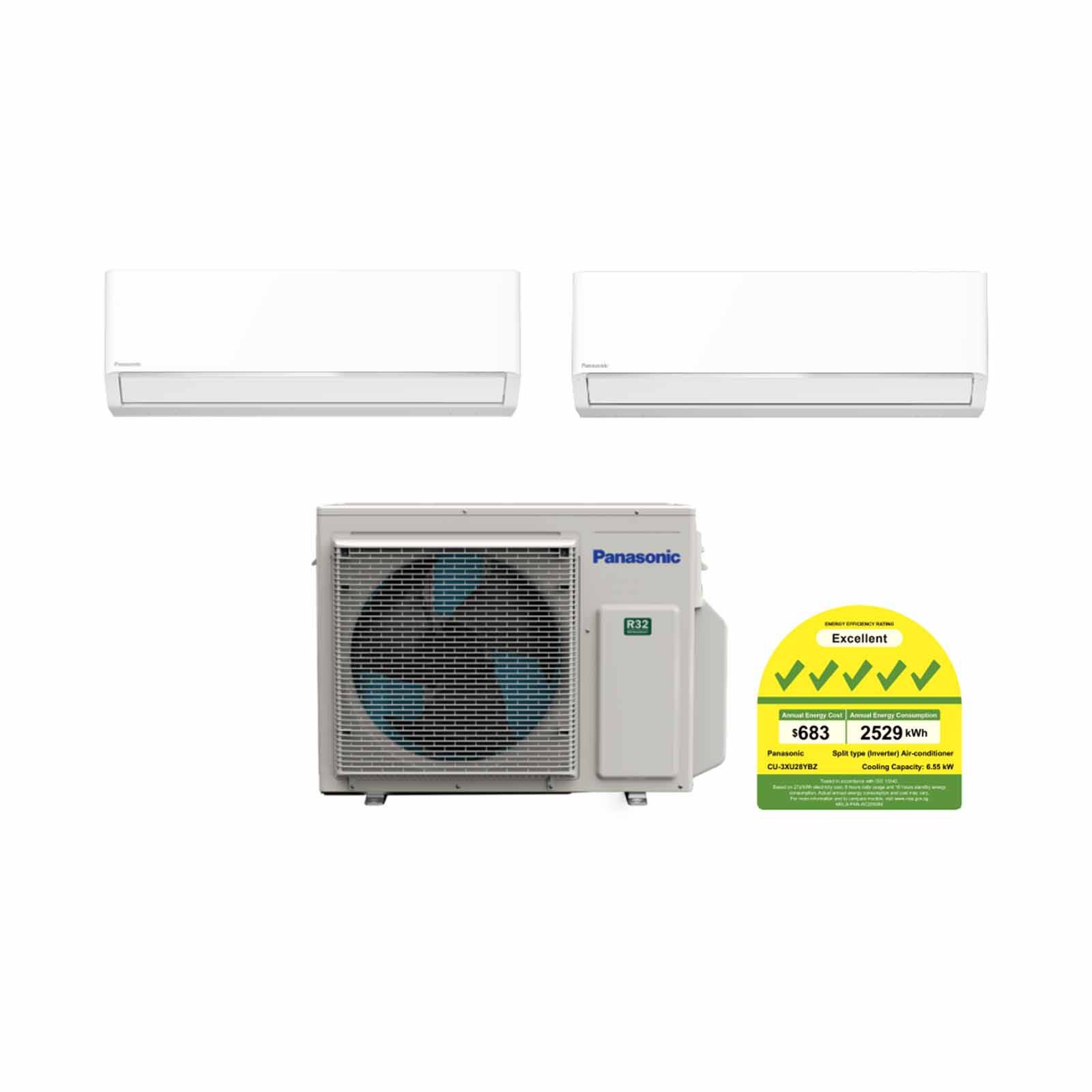 PANASONIC Panasonic Bkz System 2 28k Cu (9000 X1, 12000btu X1) CU-3XU28YBZ +CS-XU9BKZW/CS-XU12BKZW-image 1