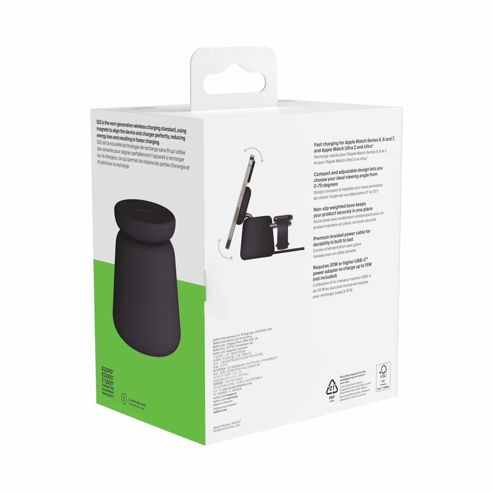 BELKIN Qi2 2/1 Wireless Charging Dock Charcoal Mass Non-psu WIZ027BTH36-image 2