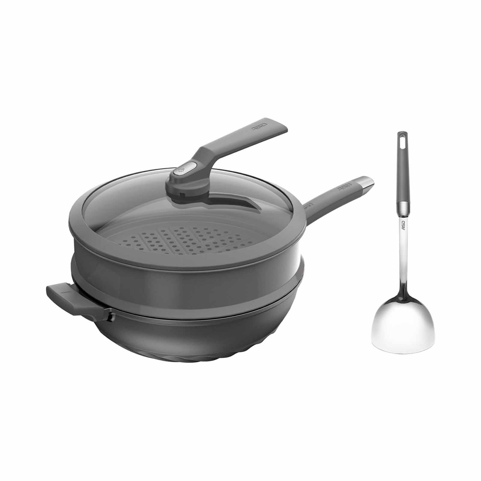 ASD Tornado Blue Diamond 32cm Die Cast Skillet Wok With Steamer CL32F5Q