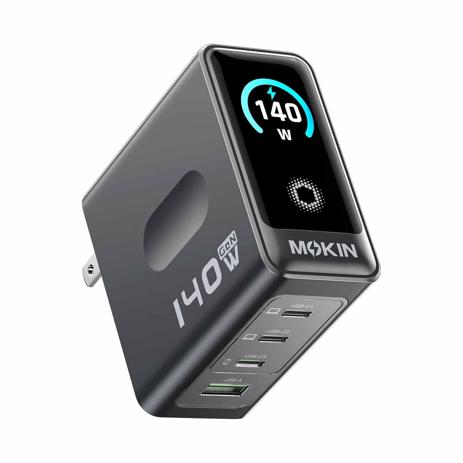 MOKIN Gan Charger With Smart Display 3c1a Pd140w Uk Wall Charger - Grey MK-GP140B-image 7