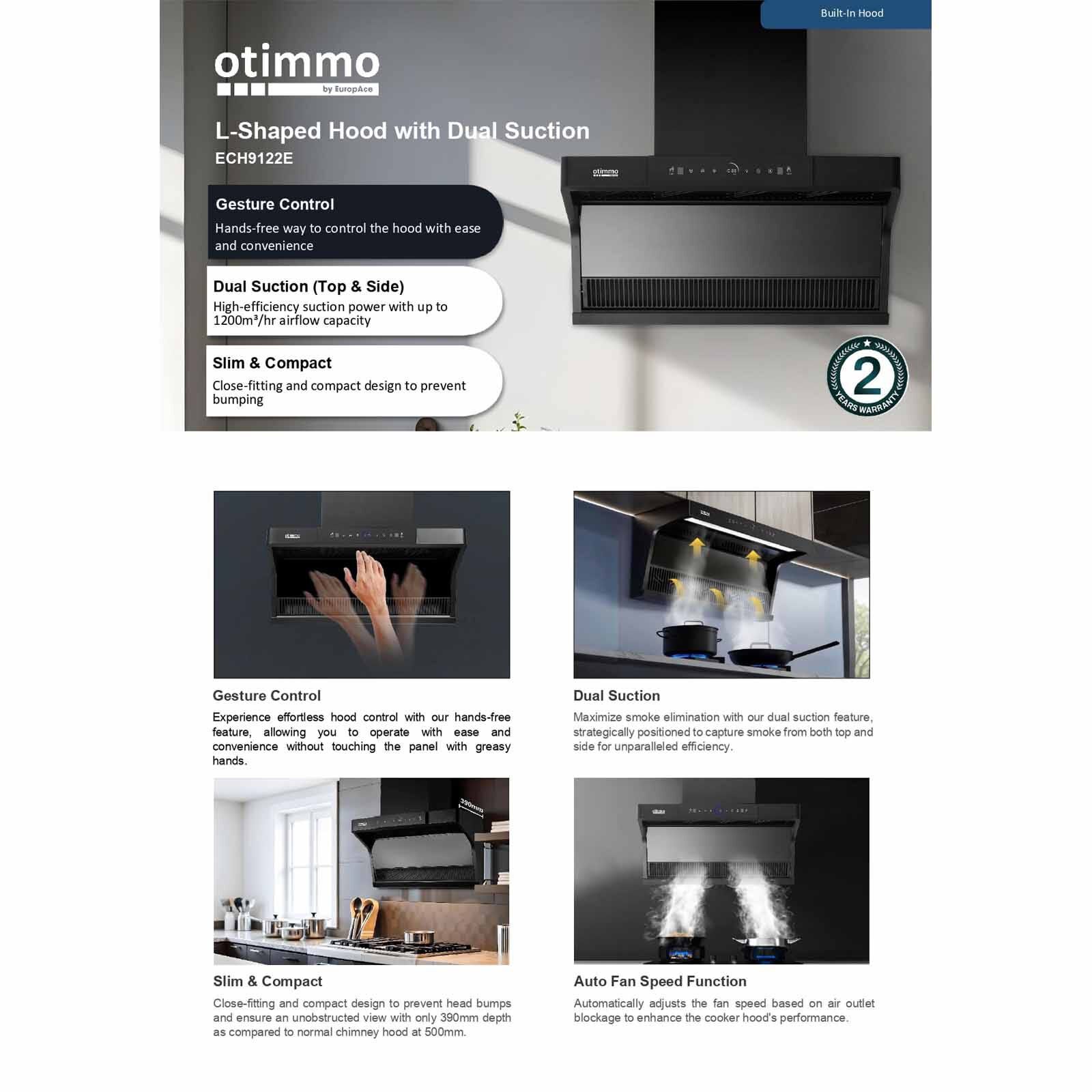 OTIMMO L-shaped Hood With Dual Suction ECH9122EBK-image 6