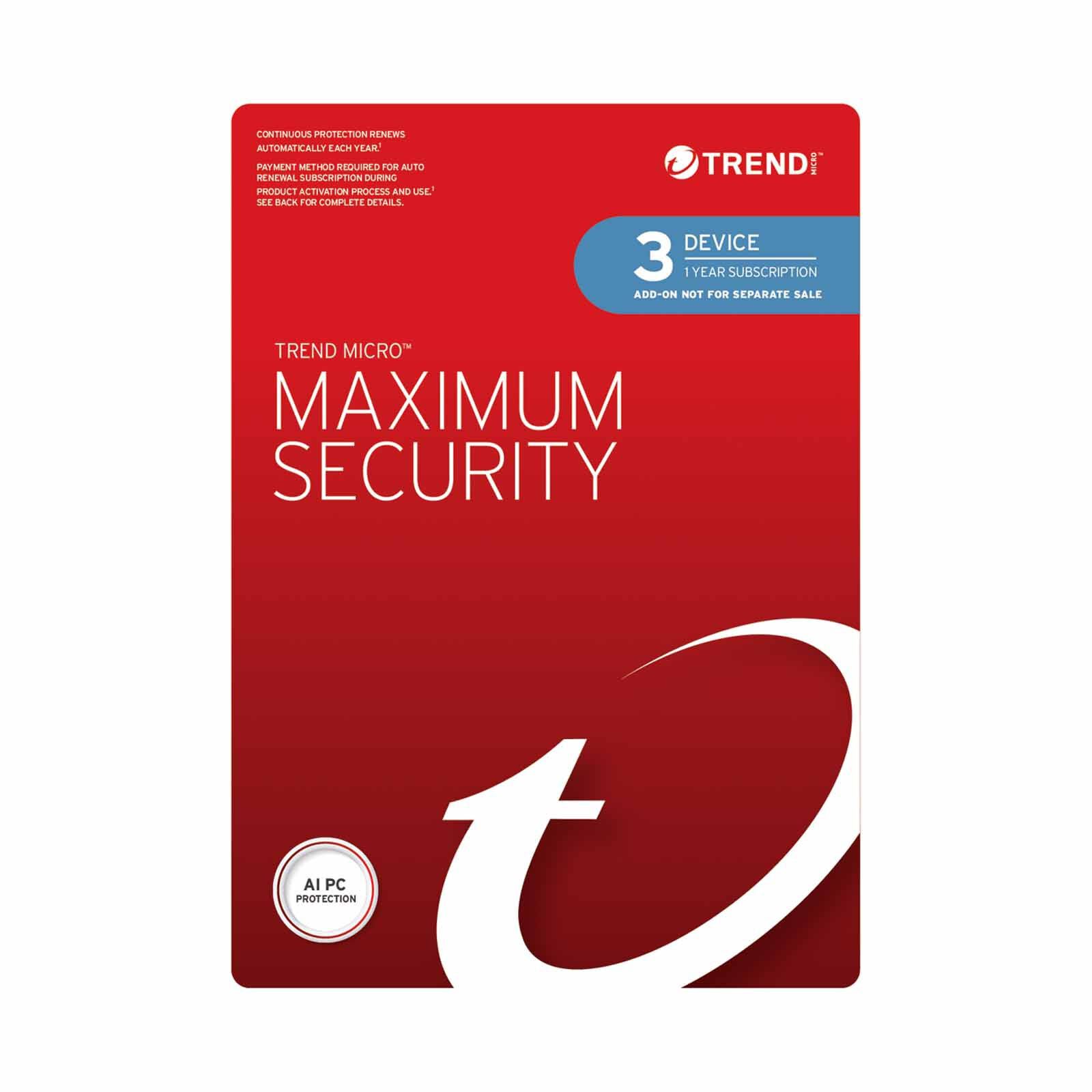 TREND MICR Maximum Security (3 Devices) 1 Year Add On TICEM1070BE12-image 2