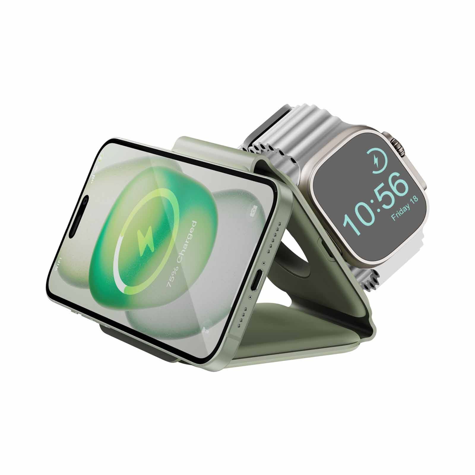 BAZIC Gomag Trio Plus, 3in1 Elevated Foldable Magnetic Wireless Charger 15w Iphone/watch/airpods - Sage GM-TRIOPLUS-SAG-image 4