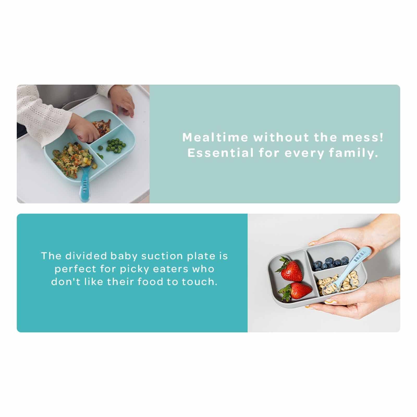 BEABA Suction Divided Plate - Sage Green (online) SILICONE-image 6