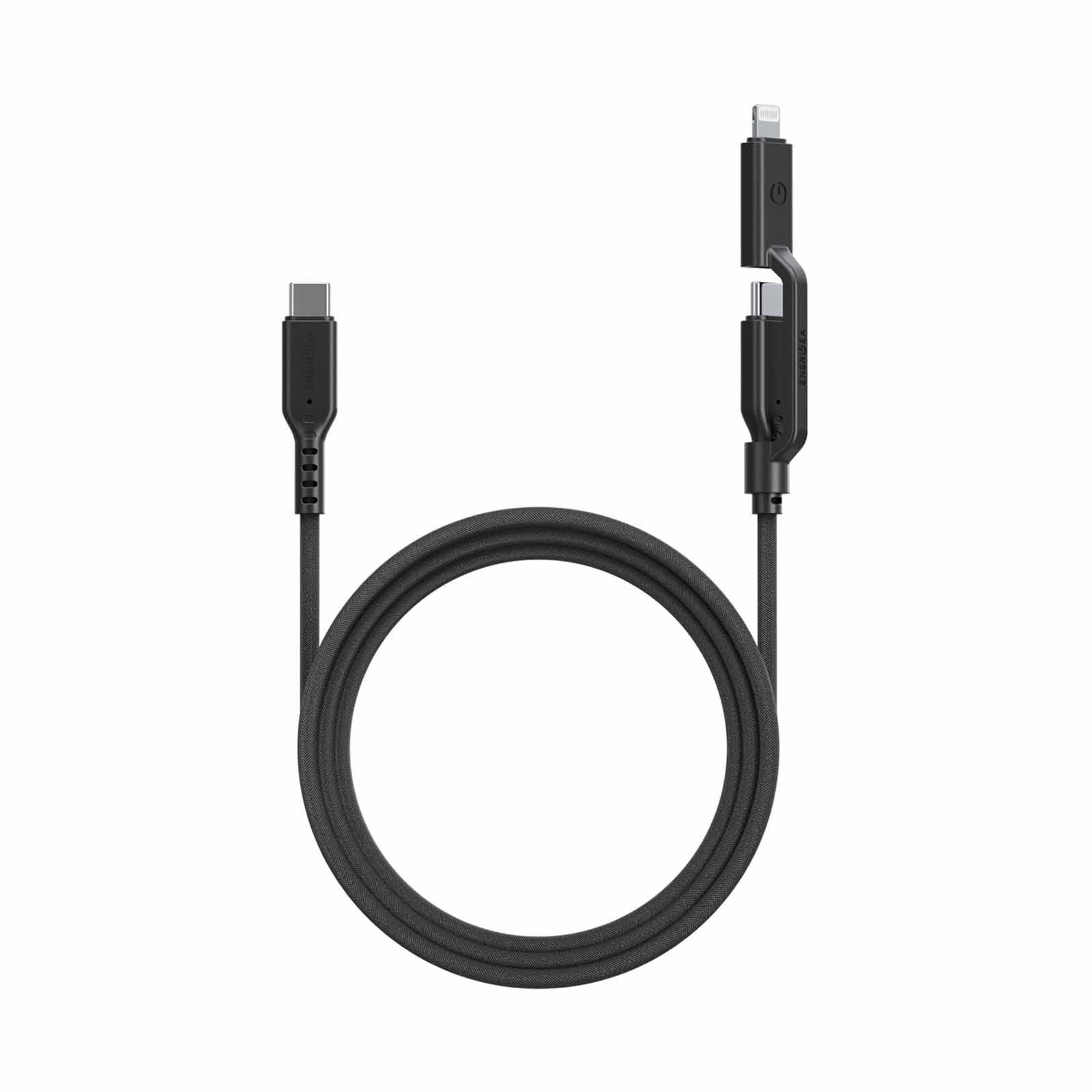 ENERGEA Flow Duo 2-in-1 C To C + Lightning Cable, 480mbps, 240w, 1.5m -black CBL-FLDUO-BLK150-image 1