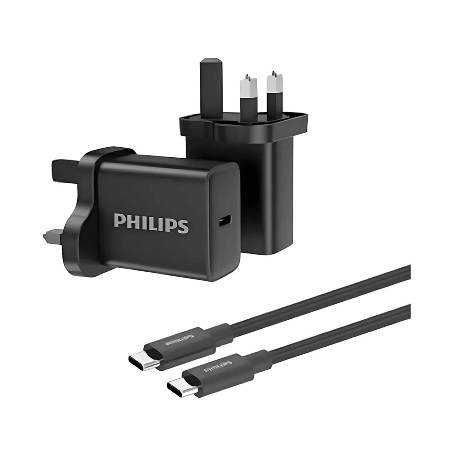 PHILIPS Wall Charger Usb-c Max Pd30w Gan Output Uk Plug Black , Usb C To C 1m Braided Cable (65w) DLP5312NB/05-image 1