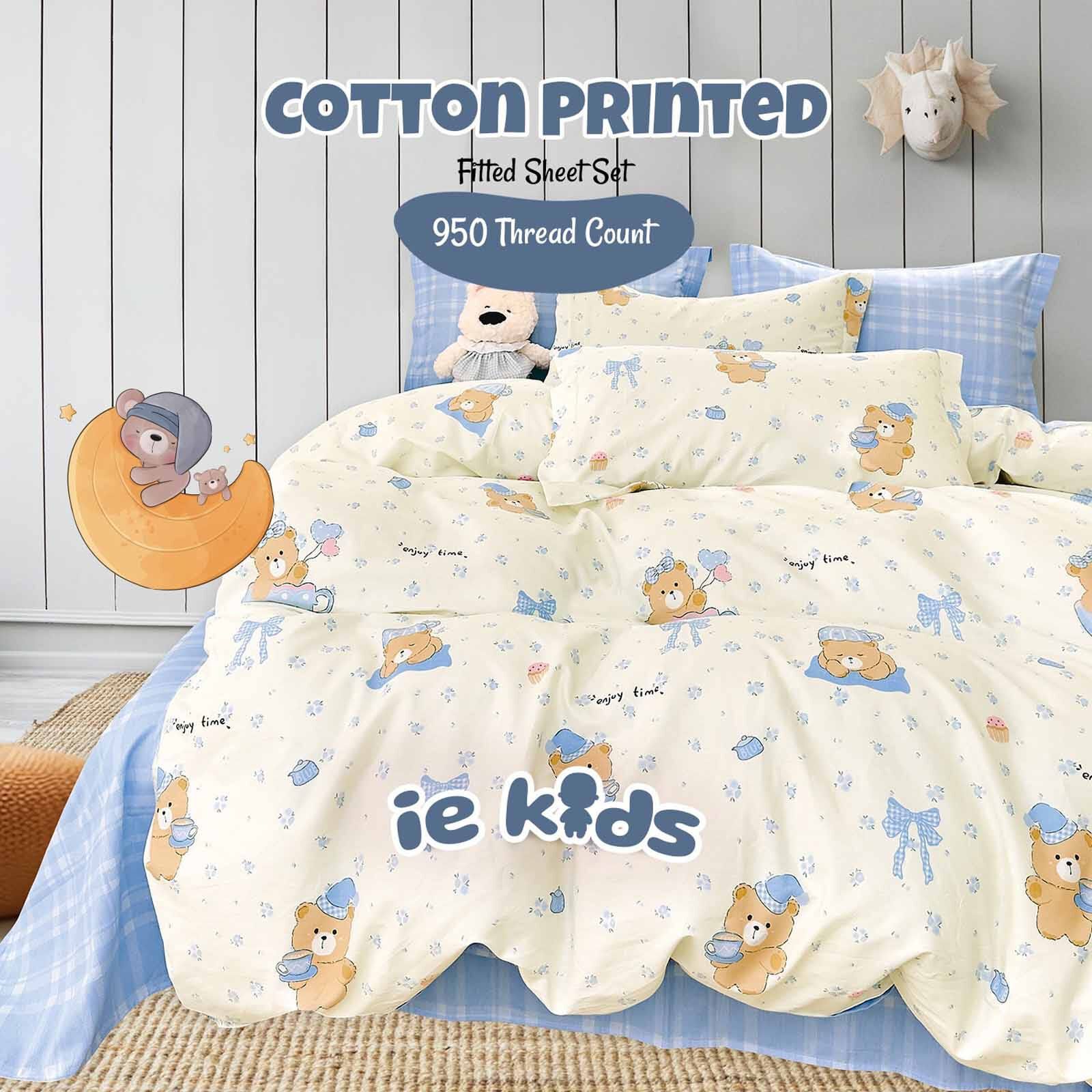 IE KIDS Ie Kids I 100% Cotton Printed I Fitted Sheet Set I Bed Time Bear Queen Fitted Sheet ( Oe ) 7500 I Q I FS I BEDTIME BEAR