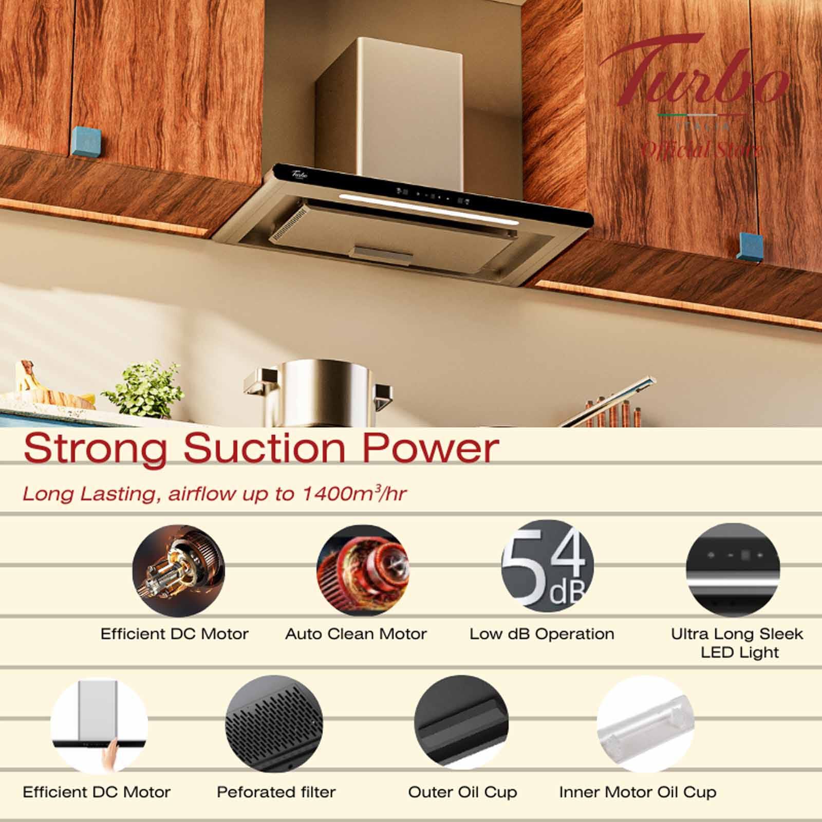TURBO 90cm Chimney Hood + Dc Motor With Motion Sensor Control (excl. Install) T408-SS-image 2