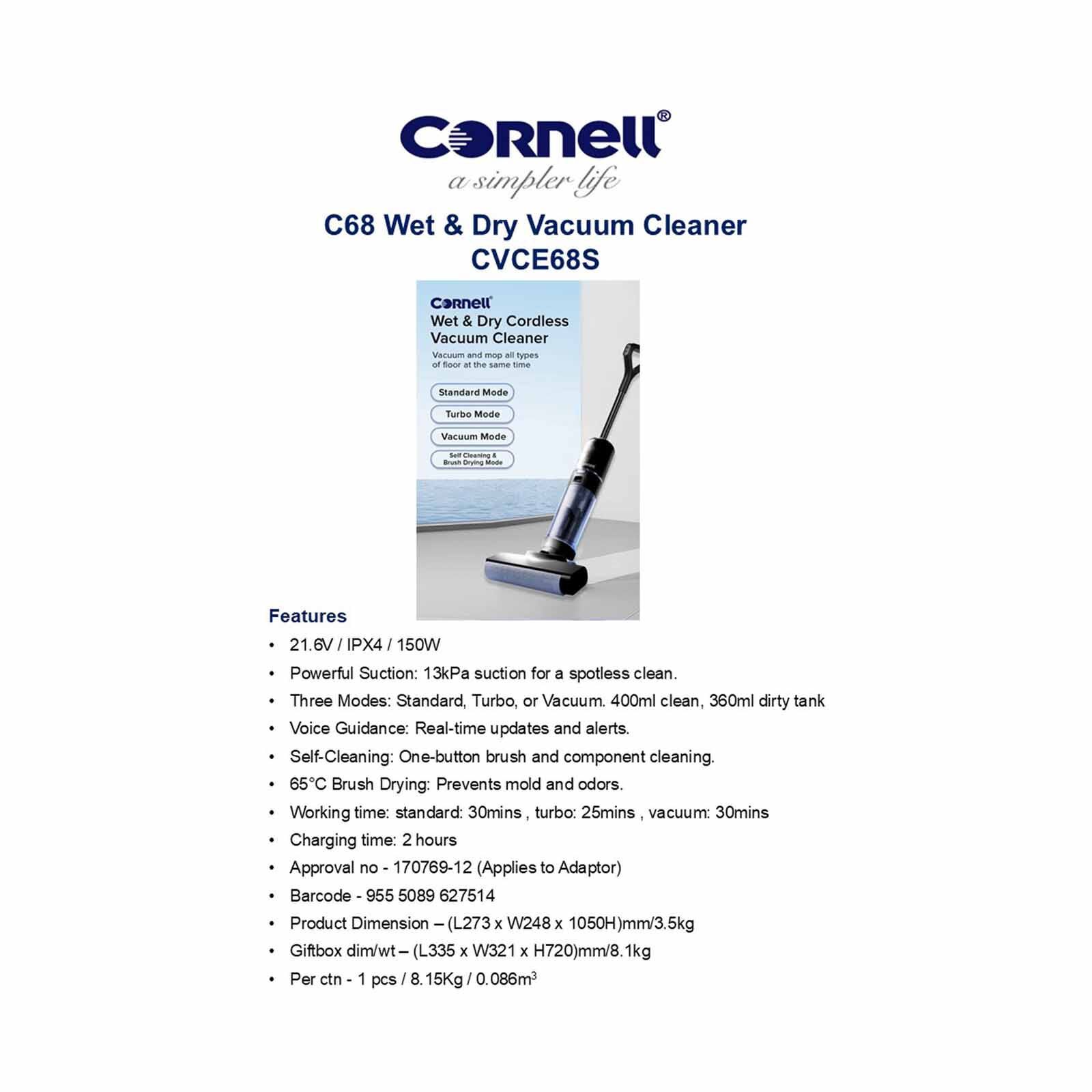 CORNELL Wet & Dry Vacuum Cleaner CVCE68S-image 9