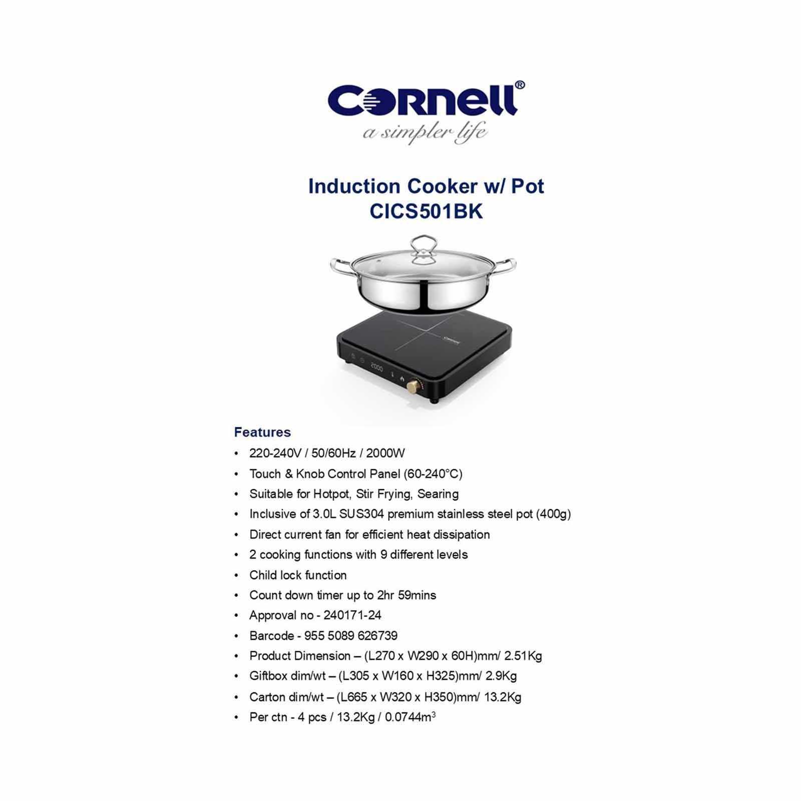 CORNELL Induction Cooker With Stainless Steel Pot CICS501BK-image 5