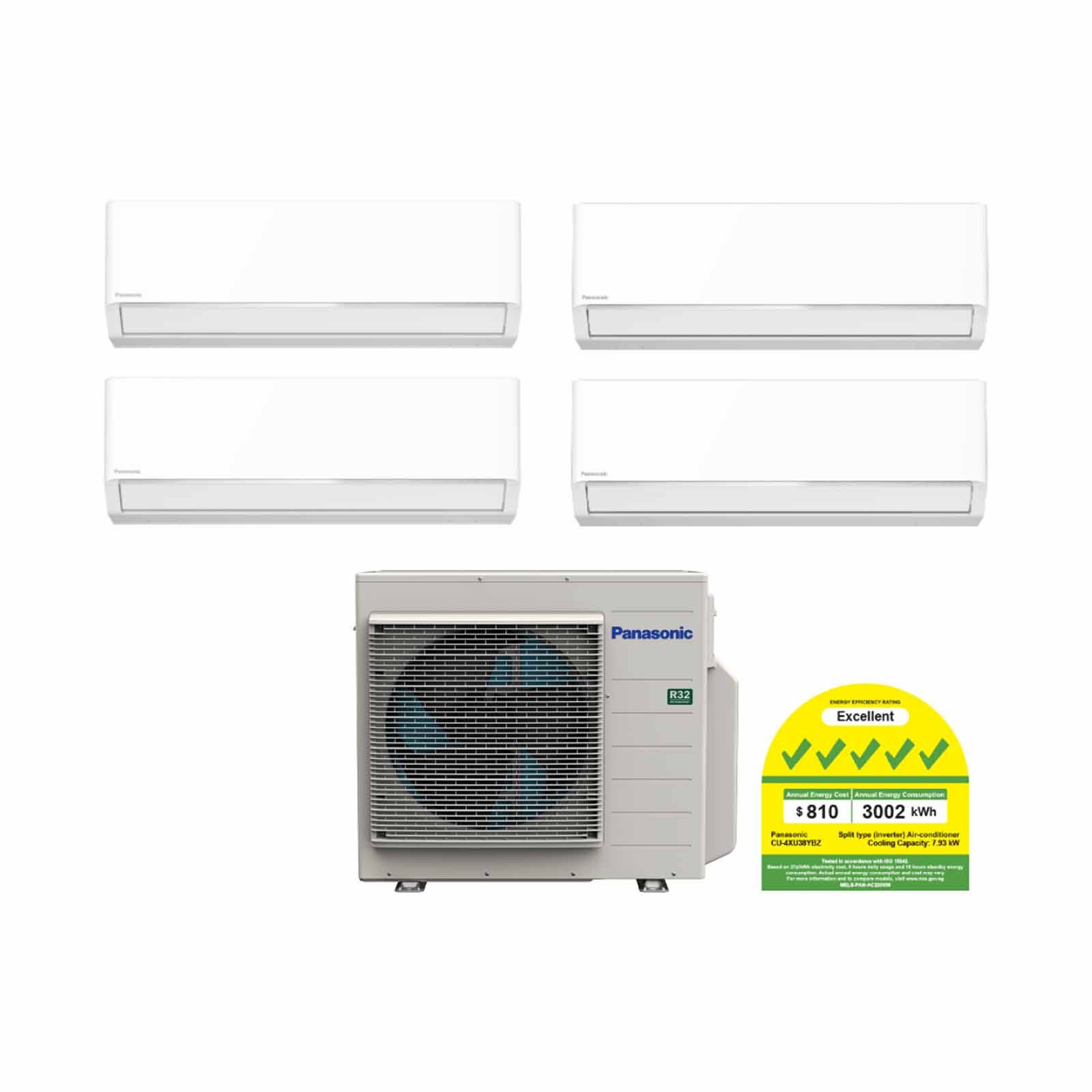 PANASONIC Panasonic Bkz System 4 38k Cu (9000 X2, 12000 X 1, 24000 X 1) CU-4XU38YBZ+CS-XU9BKZW X 2 /CS-XU12BKZW/CS-XU24BKZW