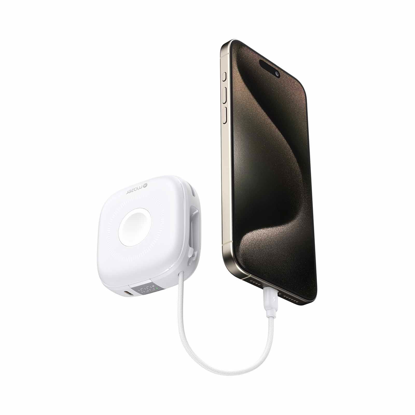 MAZER 10,000mah Qi2 Compatible 15w With Built-in Usb-c+lightning Cables, Apple Watch, Pd20w, Power Bank-wh M-MAGLINK18I-WH-image 3