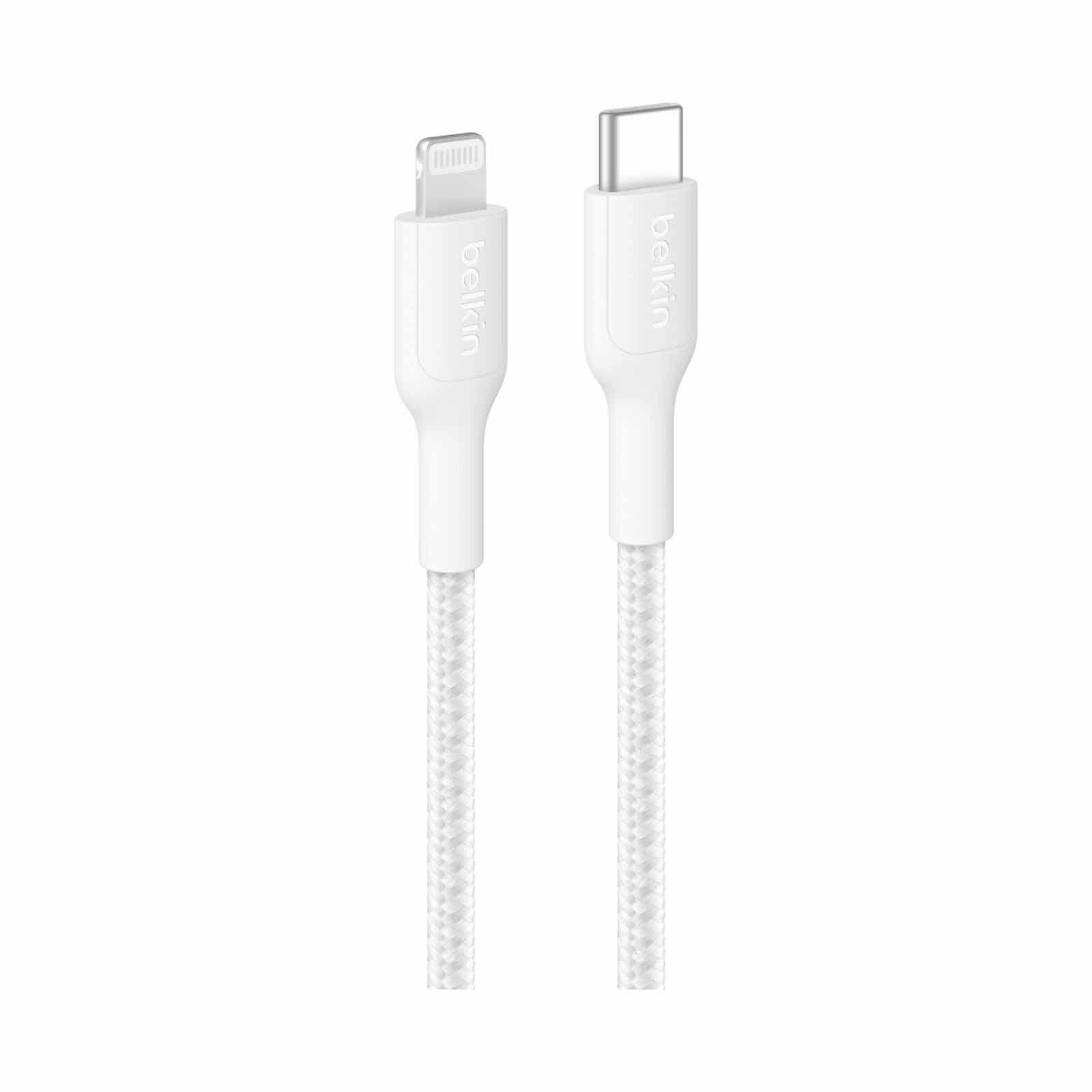 BELKIN Usb-c - Lightning Cable, Braided Pcr, 1m, White CAA022FQ1MWH-image 1