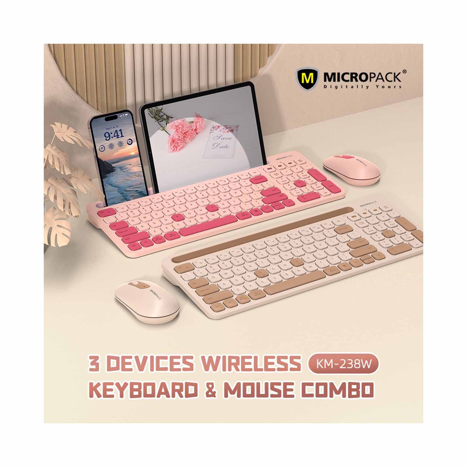 MICROPACK Lifestyle 2.4g+bluetooth Wireless Keyboard And Mouse Combo - Cream KM-238W-EN-CR-image 2