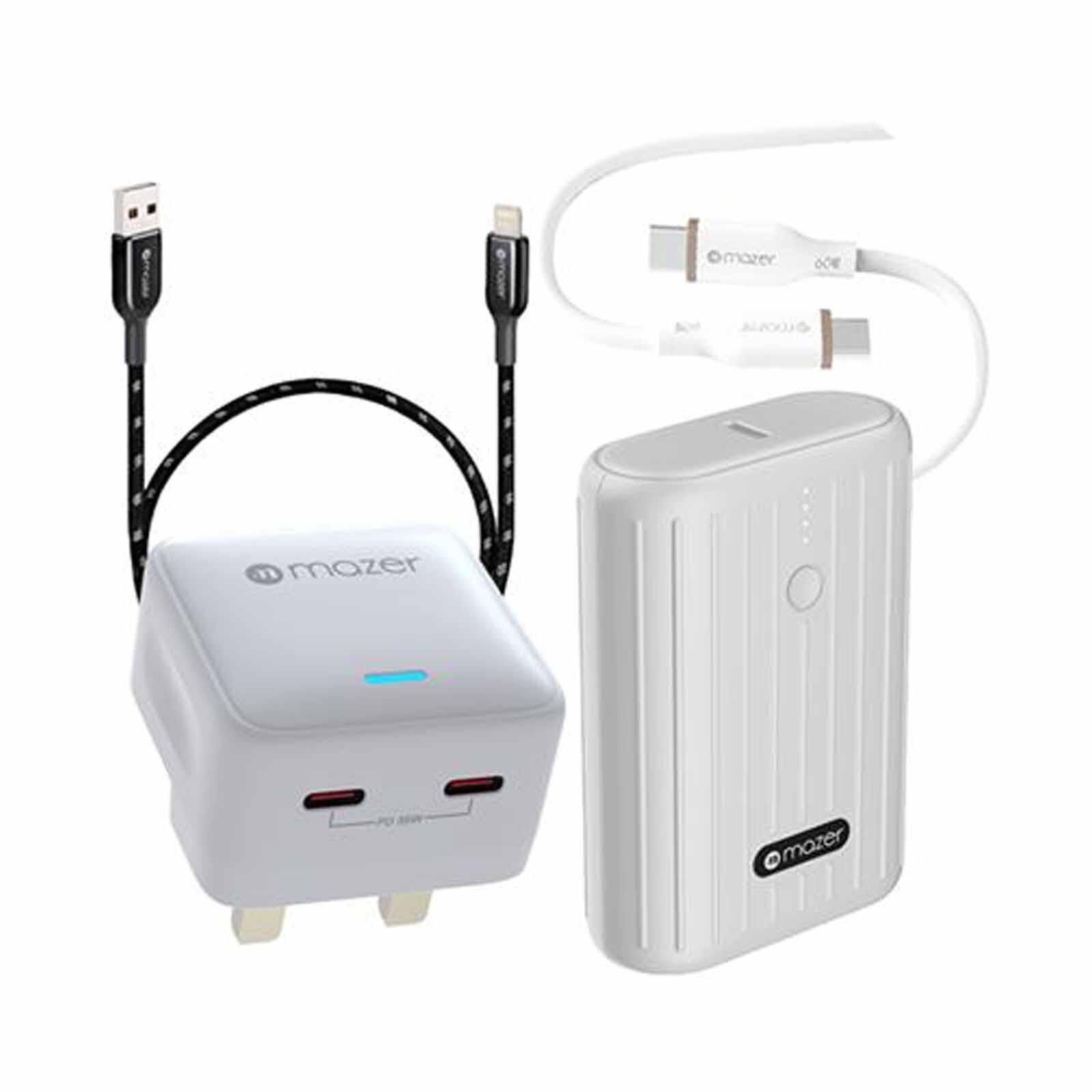 MAZER Bundle Deal (gan35uk-wh Charger + Power Bank 10.0v2-wh + C2c 2m Cable-wh+a2l50) M-BUNDLE35UK+10.0V2+C265-WH
