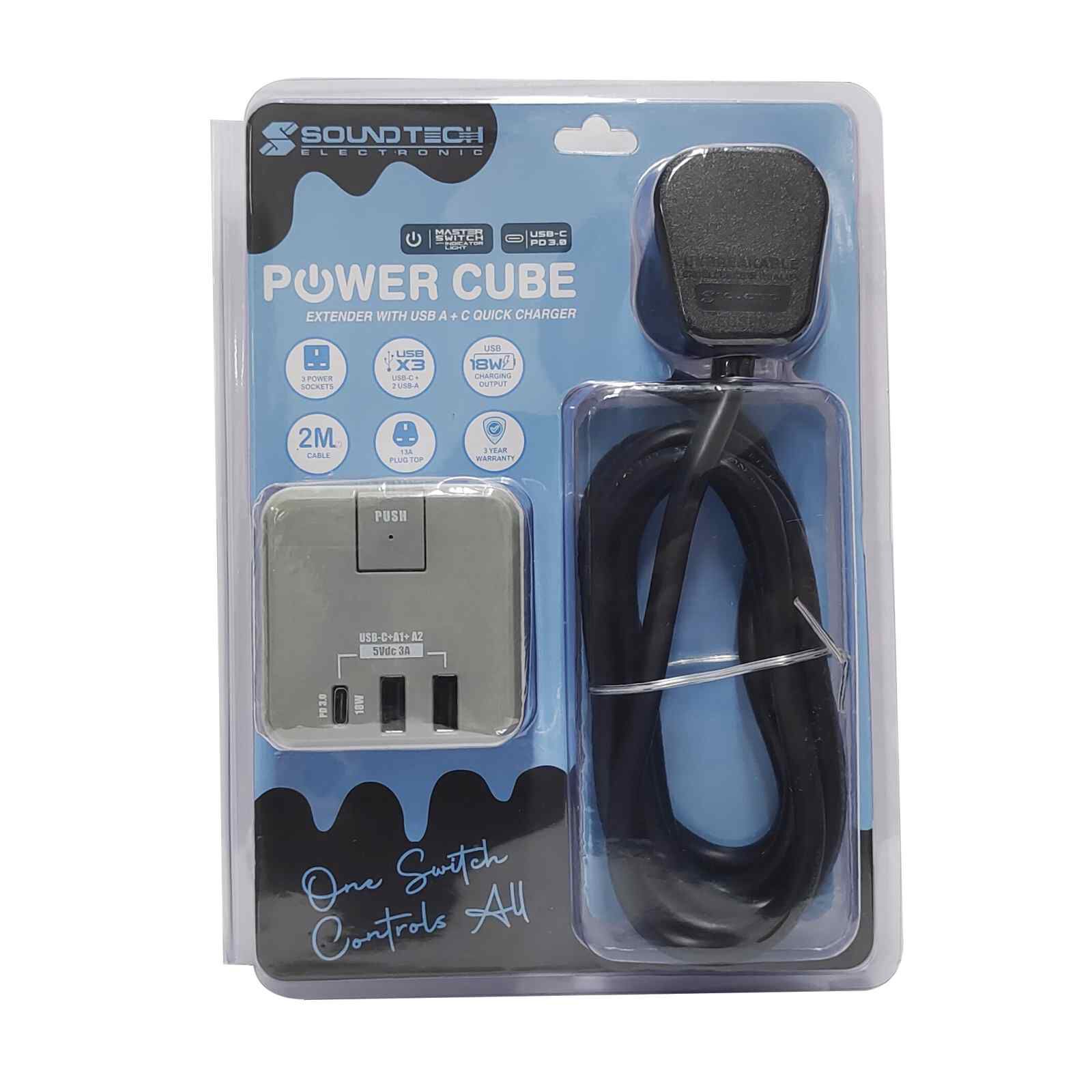 SOUNDTEOH Power Cube Extender With Usb A + C Quick Charger CES-889/D.G-image 4