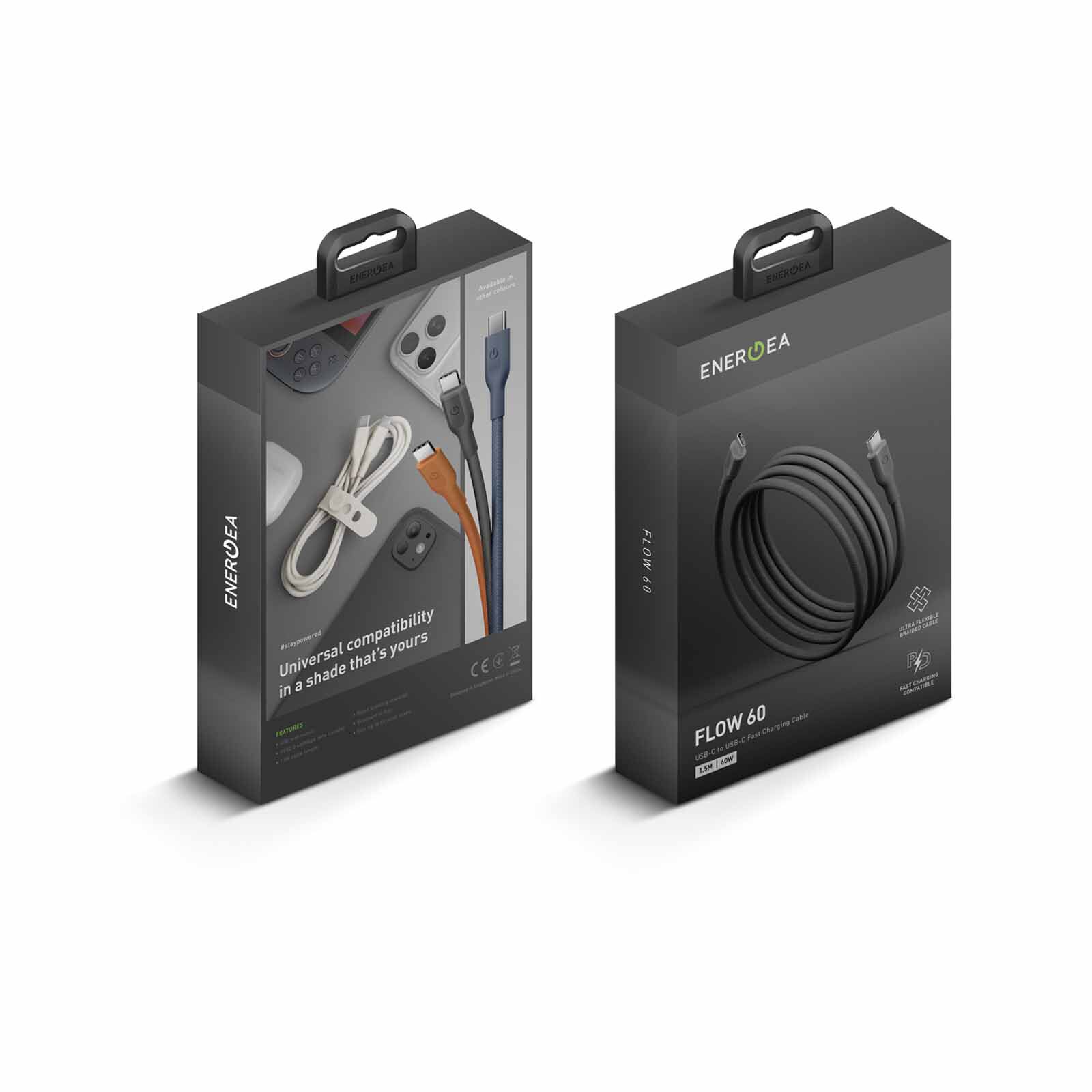 ENERGEA Flow C-c Cable 480mbps, 60w 1.5m - Black CBL-FLCC60-BLK150-image 3