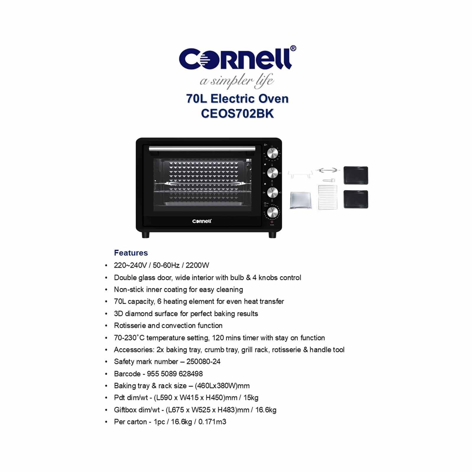 CORNELL Electric Oven (70l) CEOS702BK-image 2