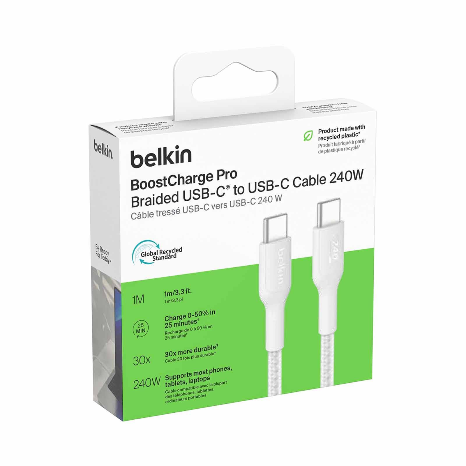 BELKIN Usb-c - Usb-c Cable 240w 2.0, Braided Pcr, 1m, White CAB025FQ1MWH-image 2