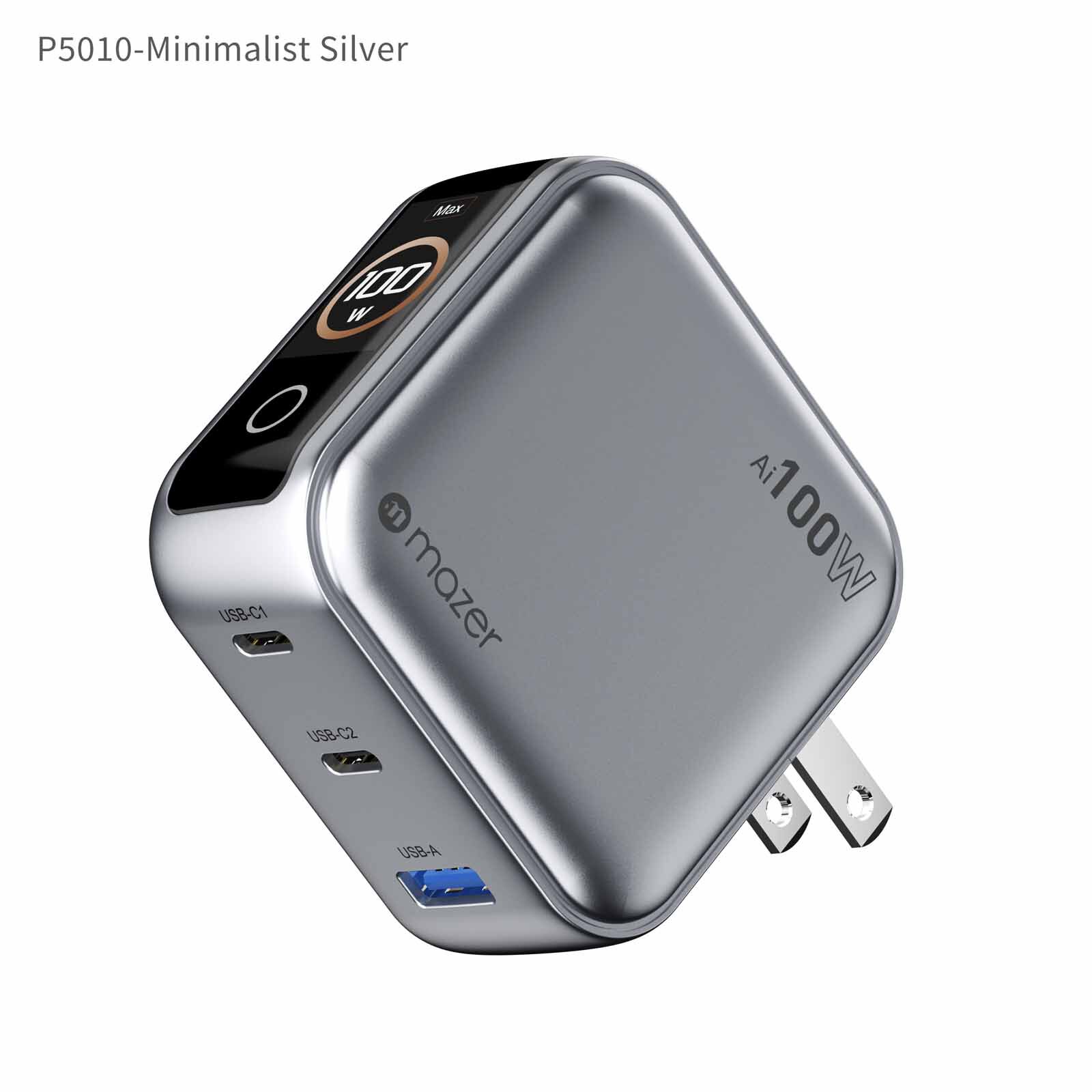 MAZER Ai Prestigegan Pd100w 2c1a Mini Wall Charger-silver M-AI-G100W-V7UK-SV-image 2