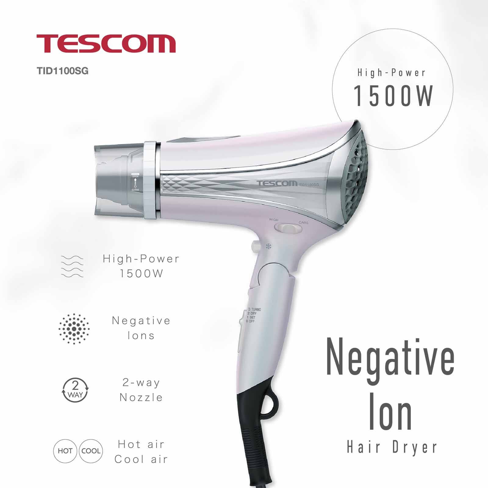 TESCOM Negative Ion Hair Dryer (1500w) TID1100SG-W-image 1