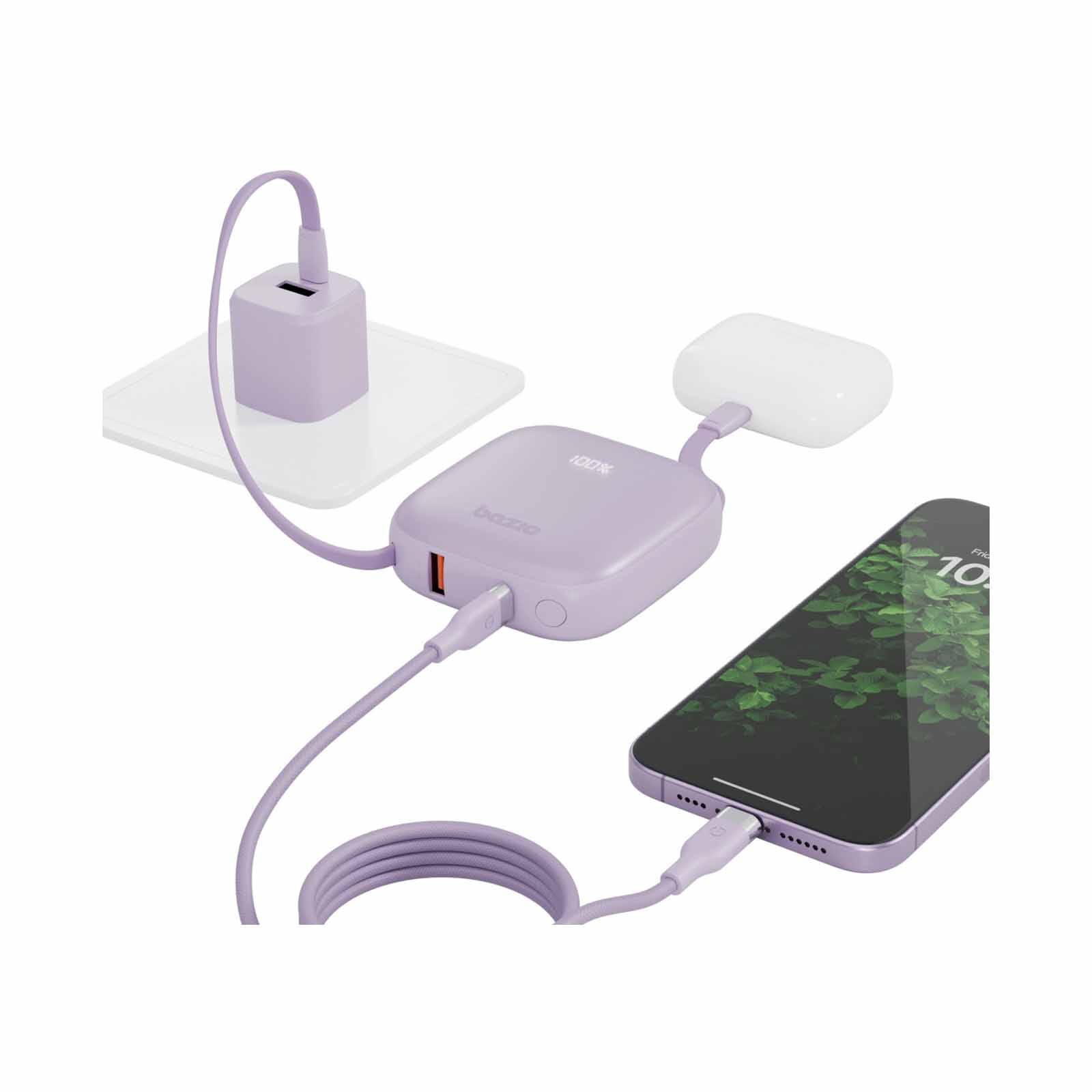 ENERGEA 3 In 1 10000mah Powerbank With Built-in Usb-c And Lightning Cable Lavender GPW-FUSN-PUR BAZIC GOPOWER FUSION-image 2