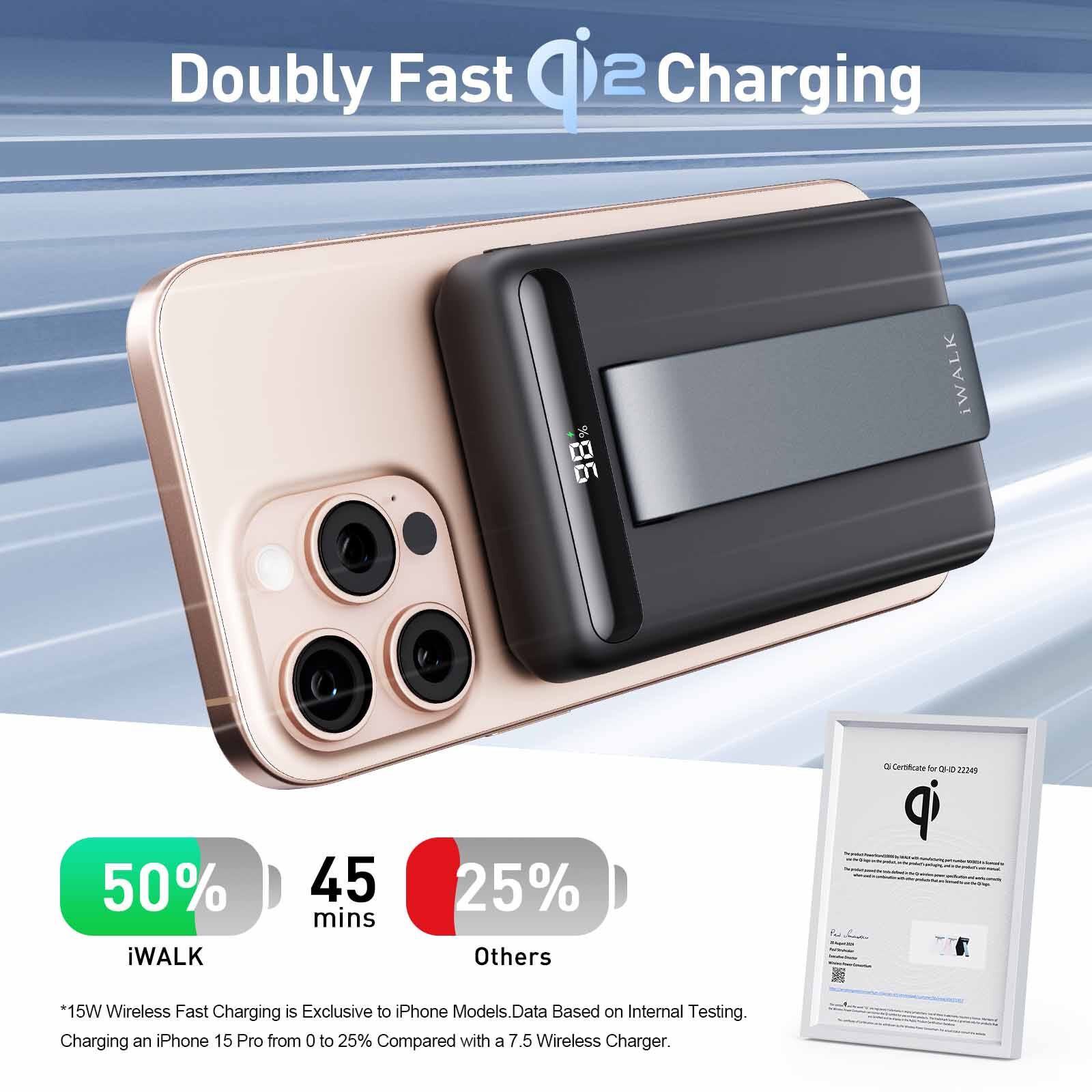 IWALK Powerstand 10000mah Qi2 Magnetic Wireless Fast Charger With Multi-angle Adjustable Stand Black MXB014-001A-image 13