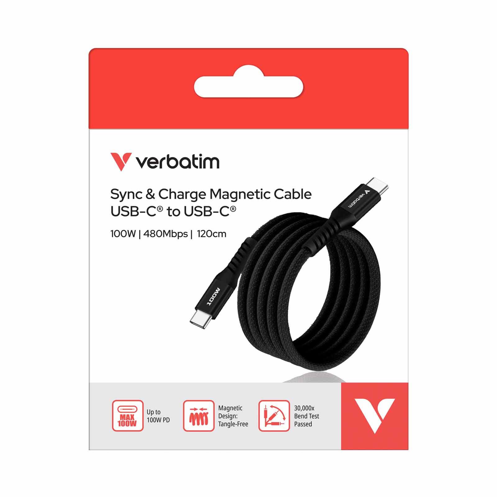 VERBATIM Sync & Charge Usb-c To Usb-c 100w Magnetic 120cm - Black VM31863-image 2