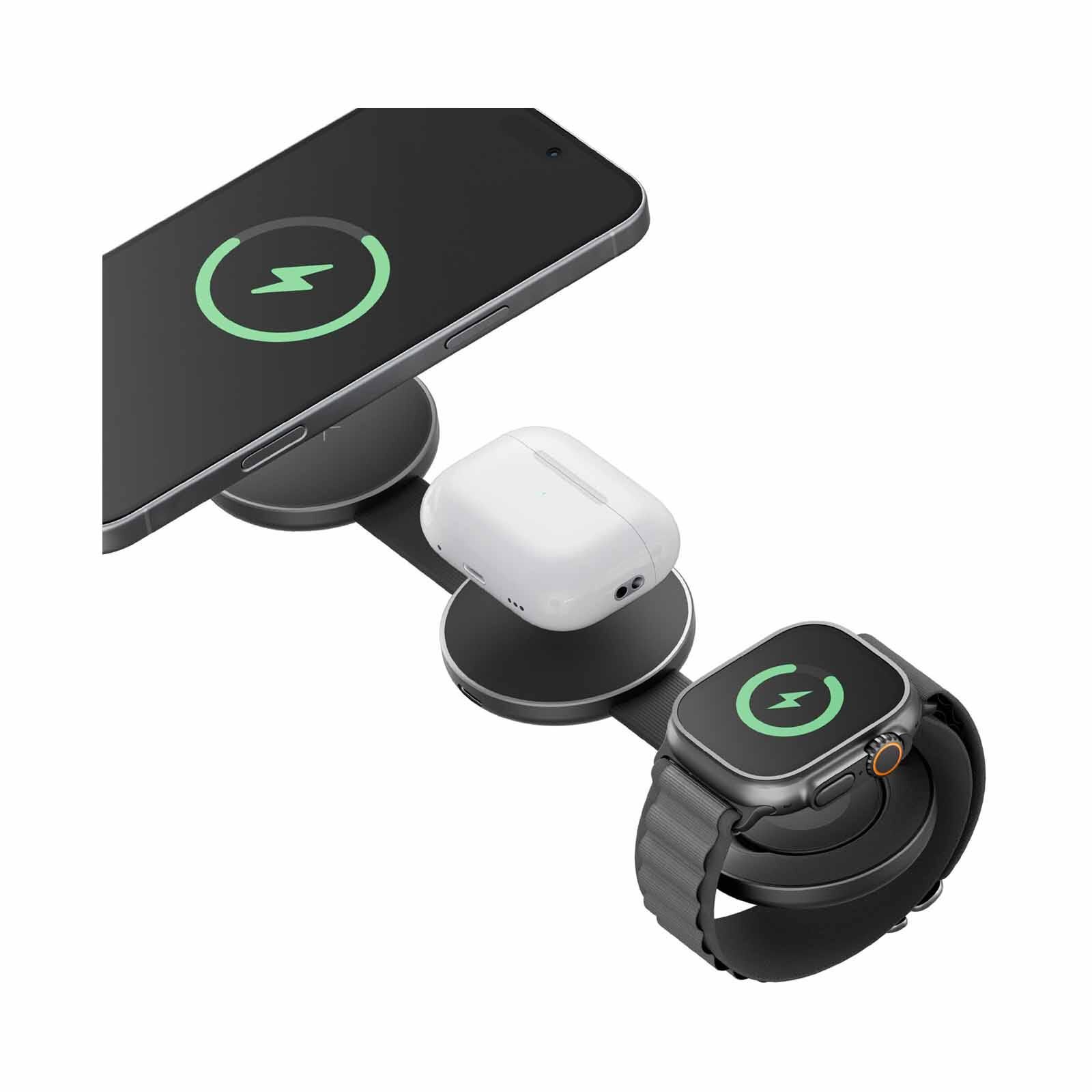 ENERGEA Alumag Trio, 3in1 Foldable Qi2 Aluminium Wireless Charger 15w - Gun AM-TRIO-GUN-image 2