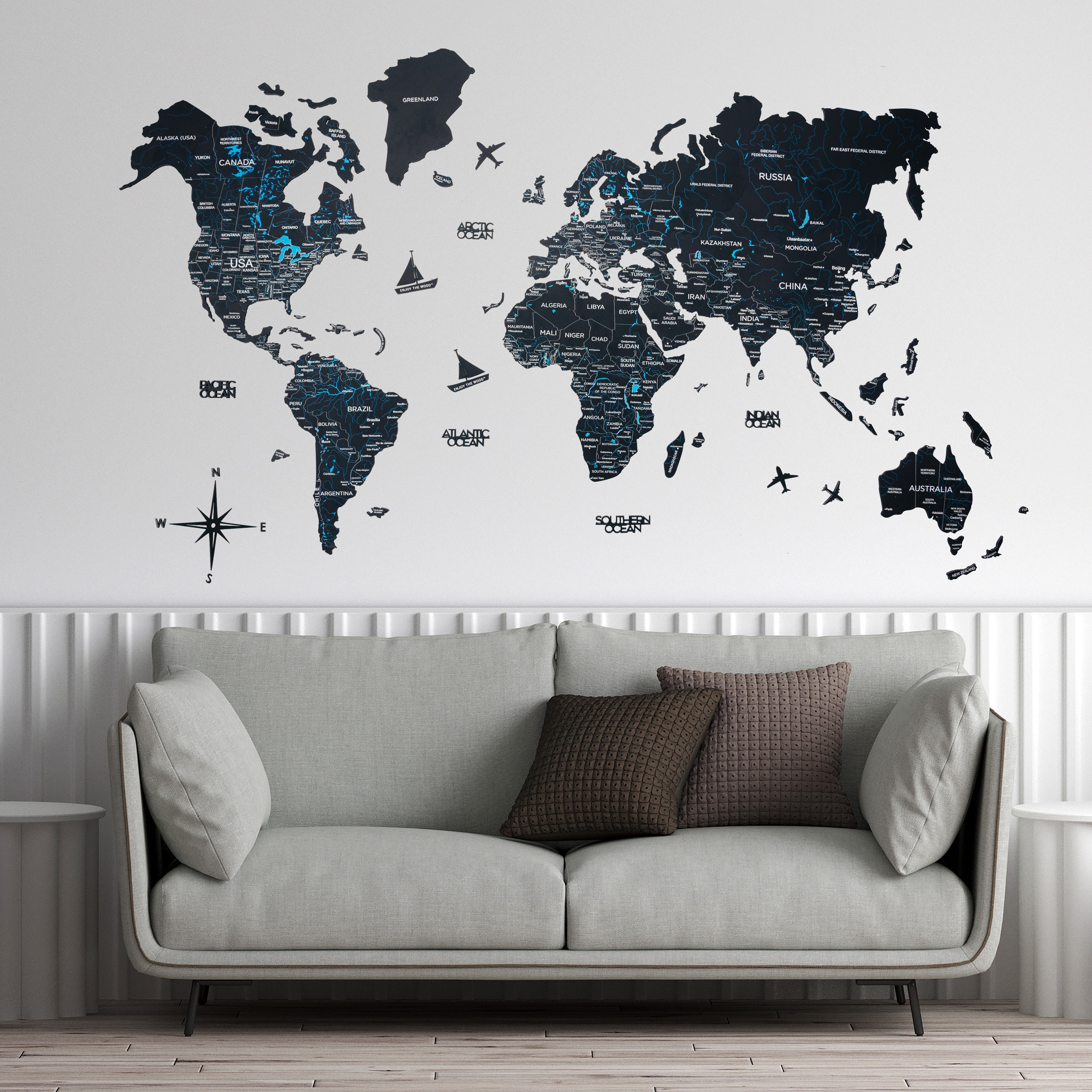 2d Wooden World Map Midnight M ENJOY THE WOOD-image 2