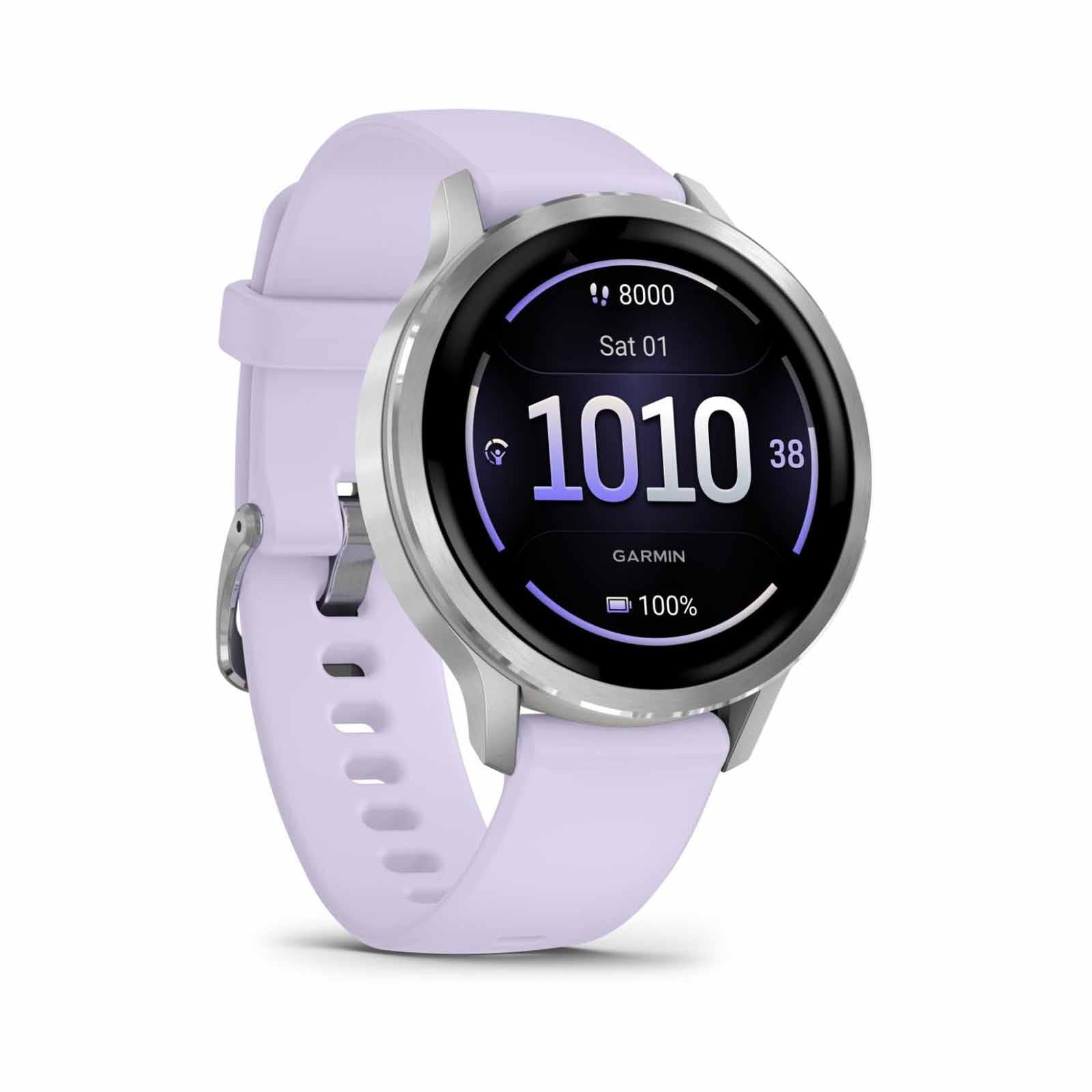 GARMIN Venu 4 - 41mm Silver With Periwinkle Silicone Band GM-010-03013-41-image 4
