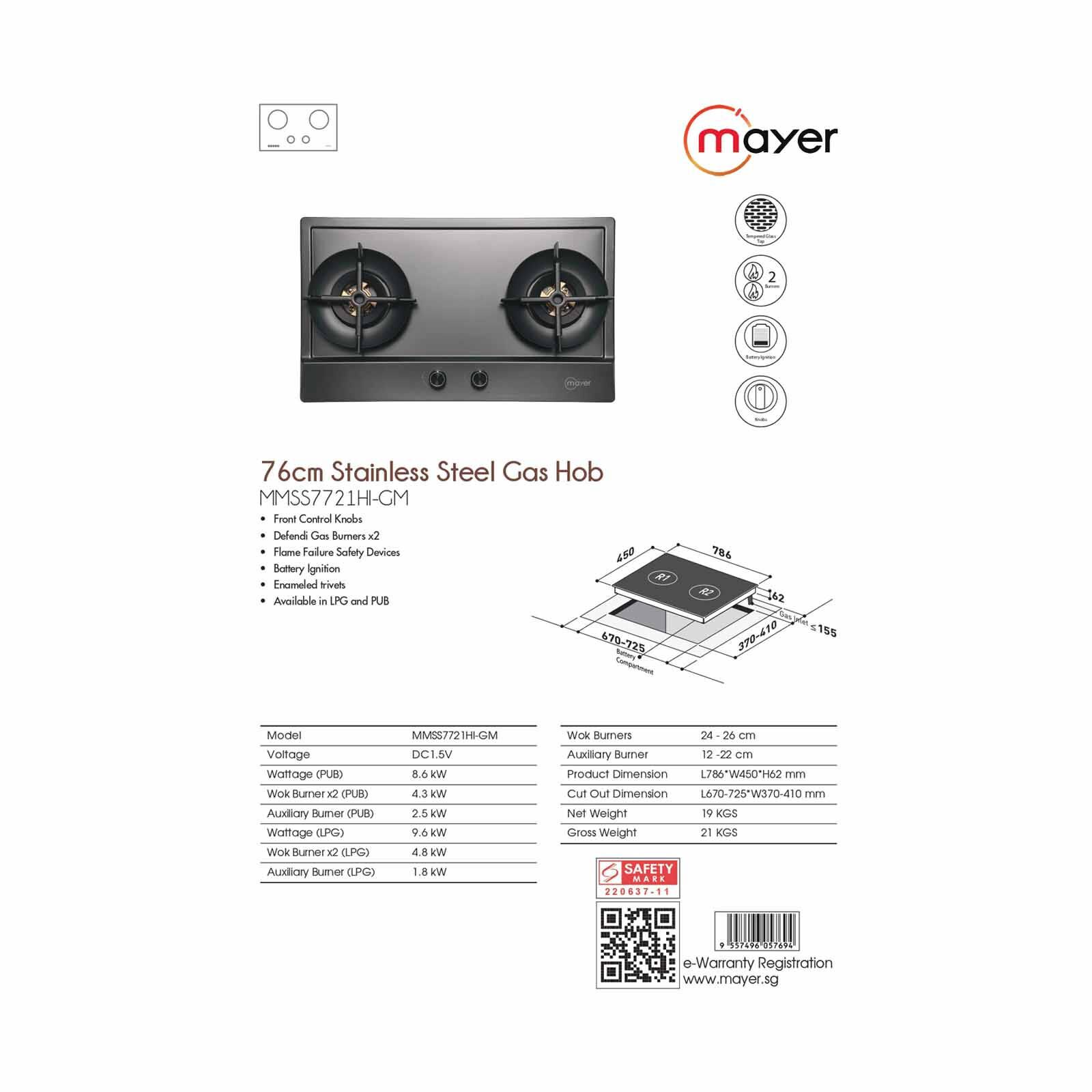 MAYER Stainless Steel Gas Hob (76cm) (exclude Installation) MMSS7721HI-GM-image 3